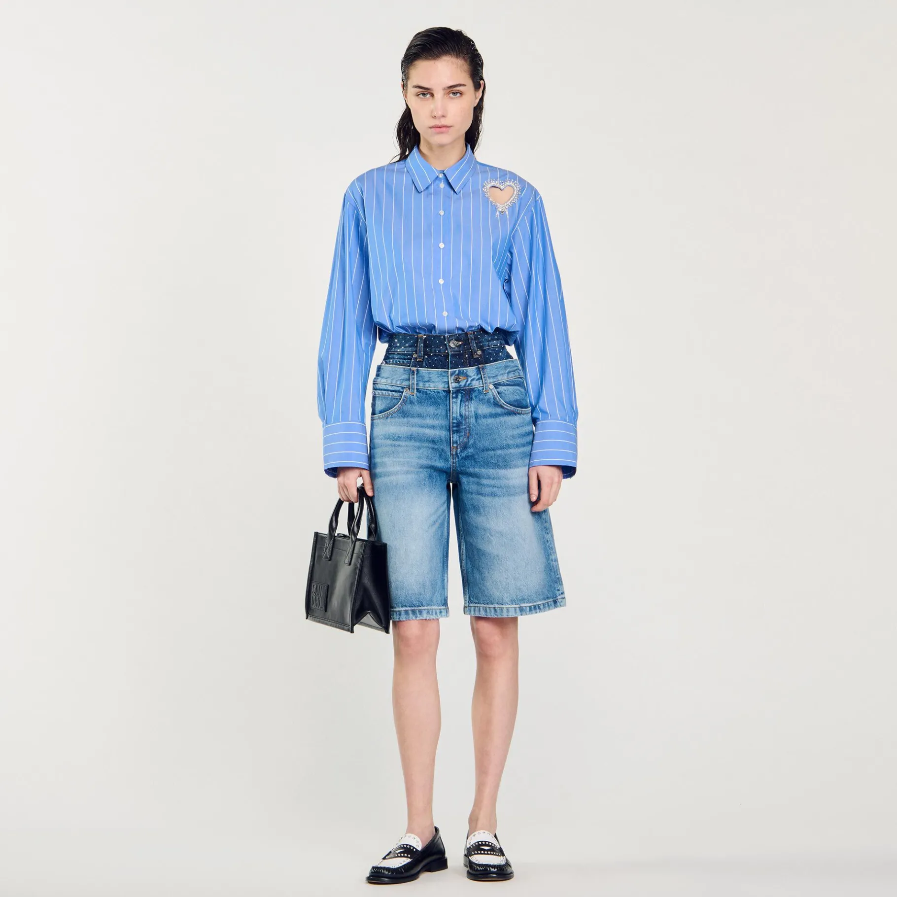 Flash Sale SANDRO Bermuda En Jean à Double Ceinture Bleu jean