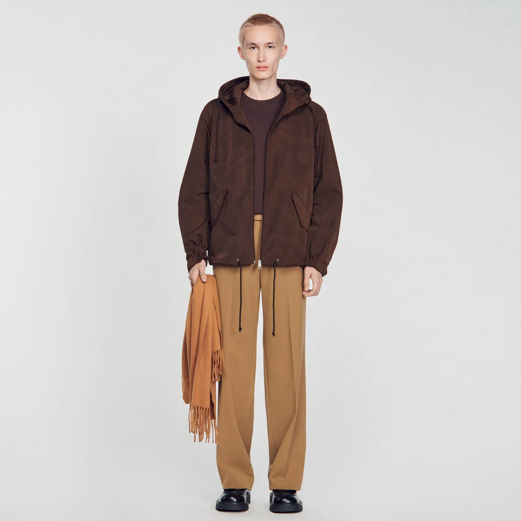 Outlet SANDRO Blouson à Capuche Marron Foncé