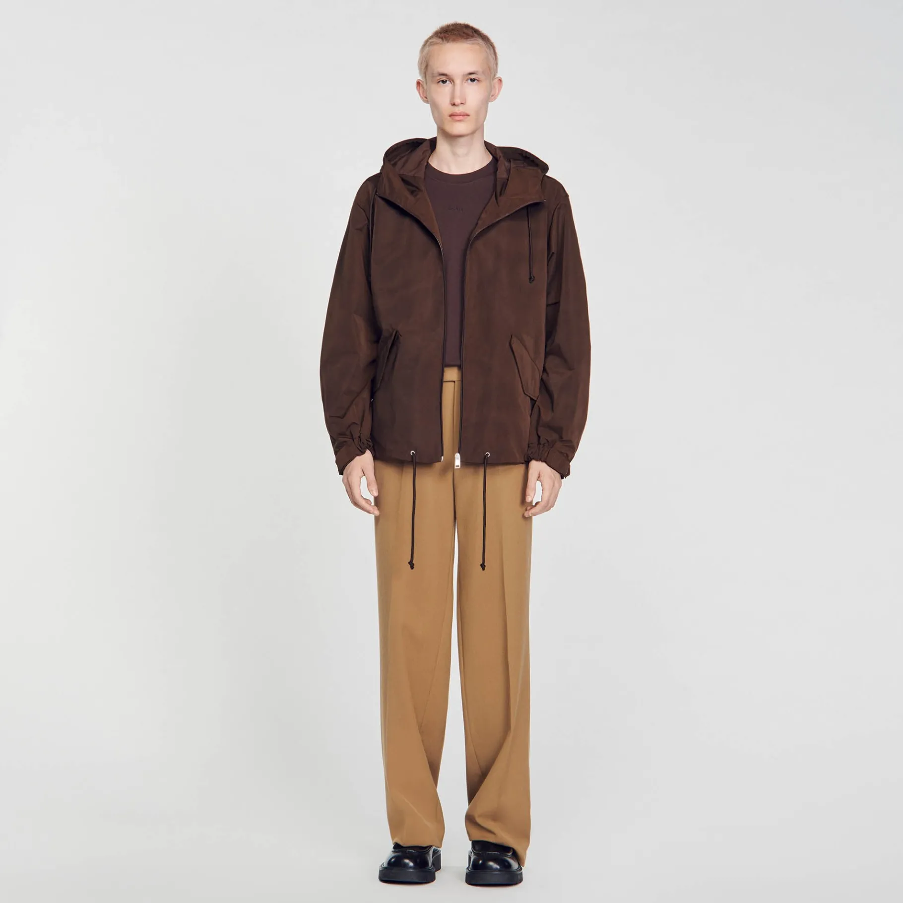 Outlet SANDRO Blouson à Capuche Marron Foncé