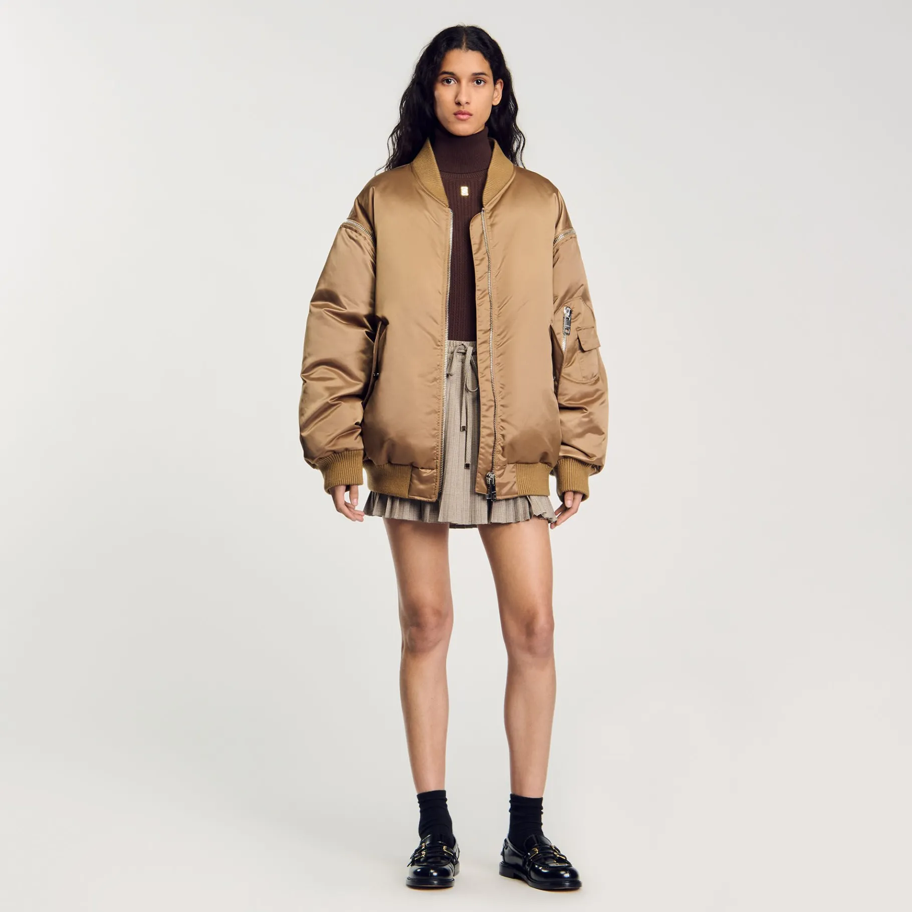 Online SANDRO Blouson Bomber Satiné Beige