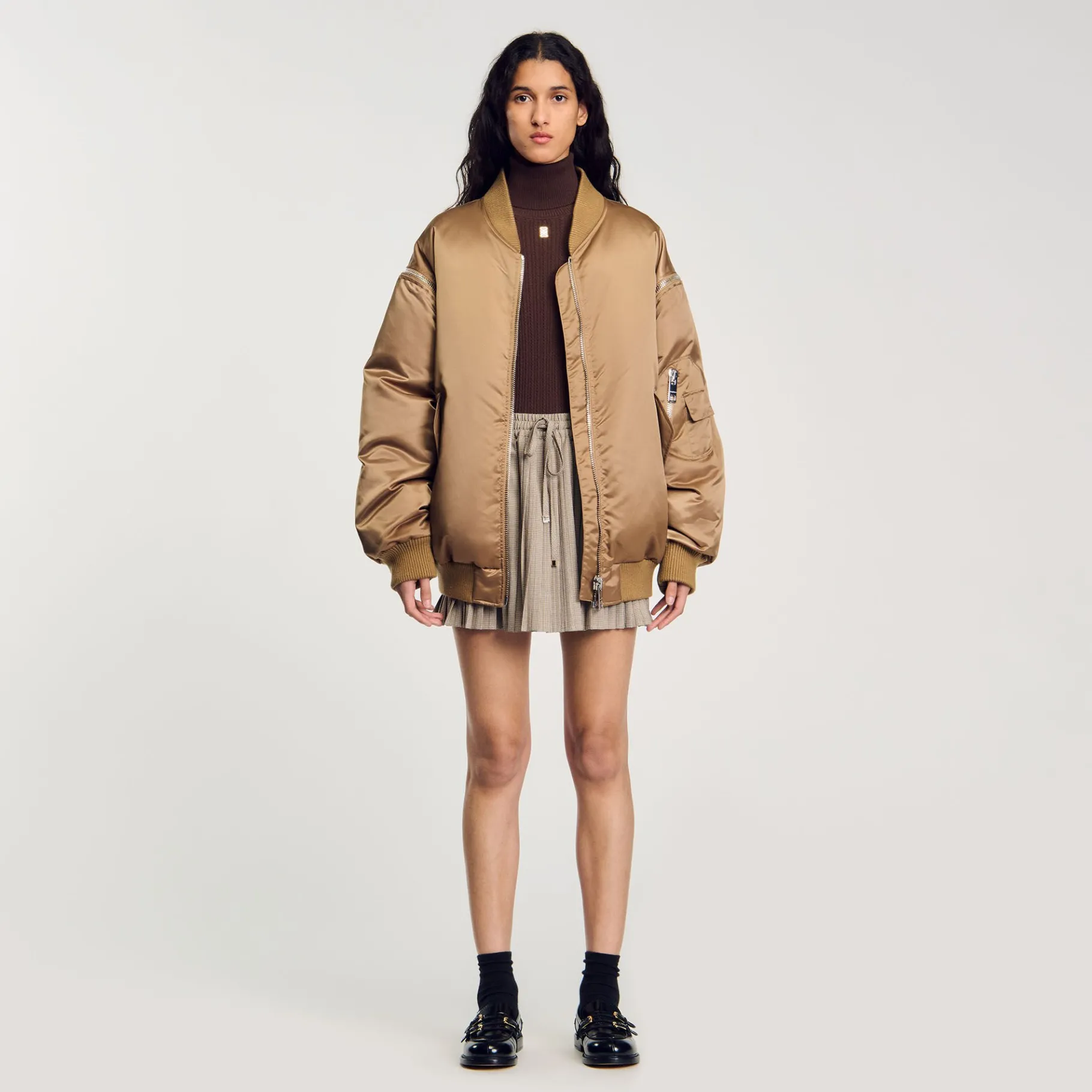 Online SANDRO Blouson Bomber Satiné Beige