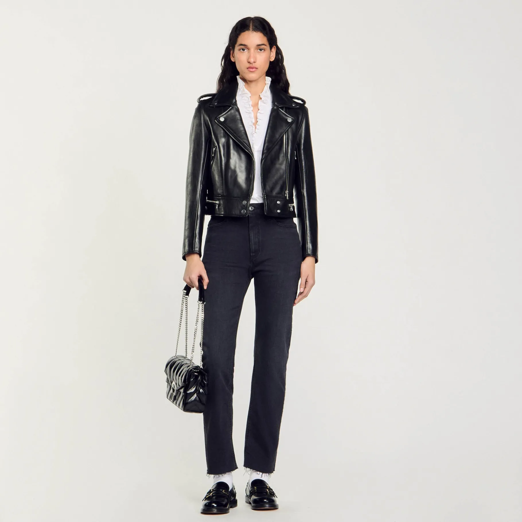 Cheap SANDRO Blouson En Cuir Noir