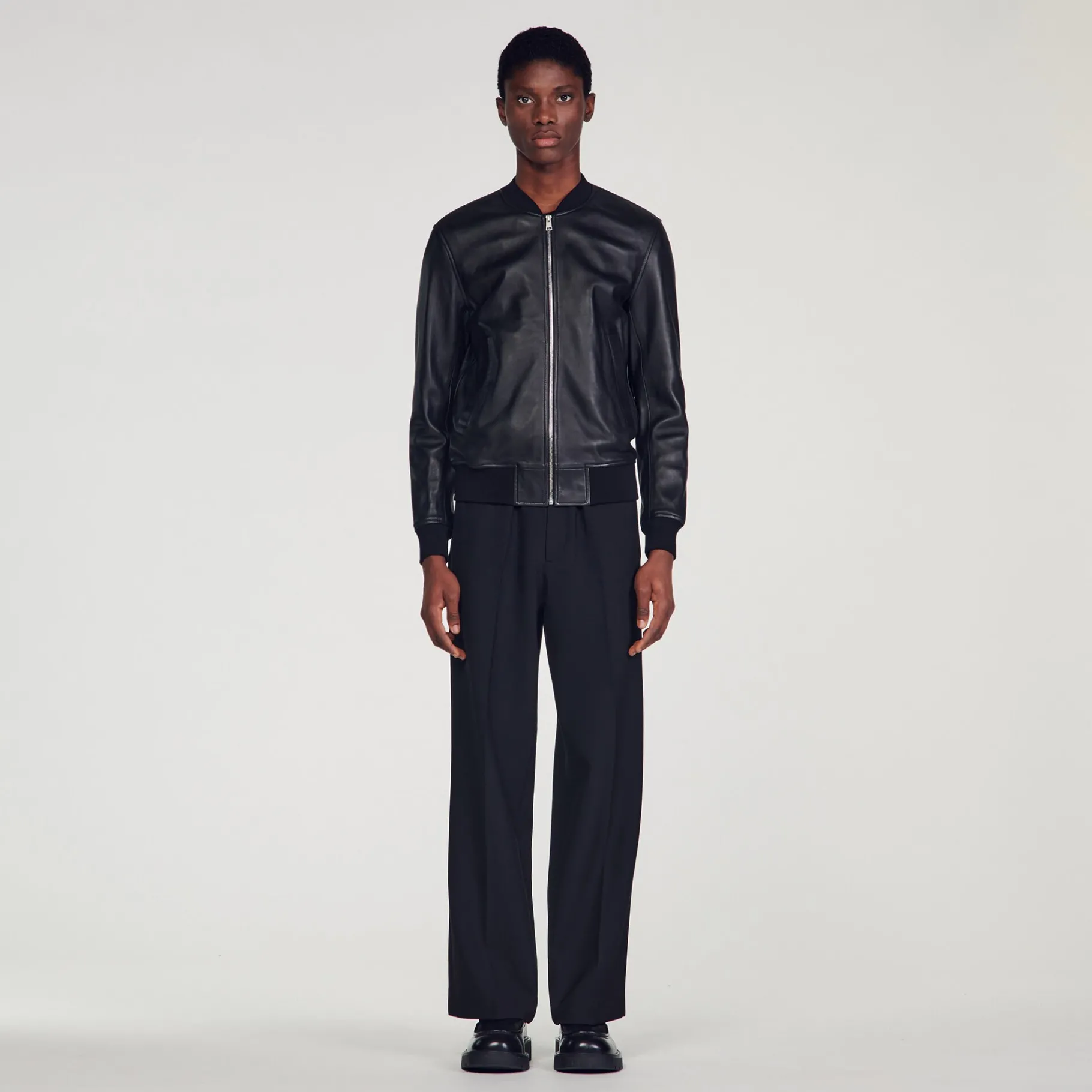 Best SANDRO Blouson En Cuir Noir