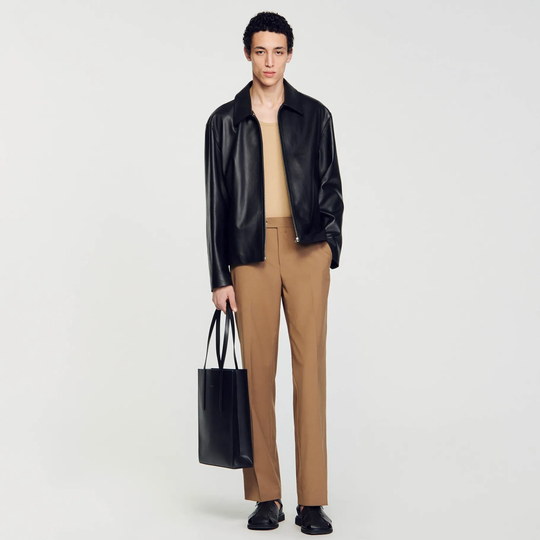 Best SANDRO Blouson En Cuir D'agneau Noir