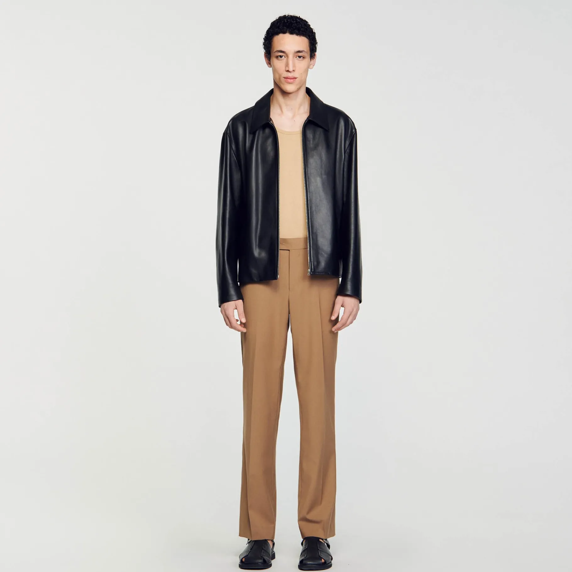 Best SANDRO Blouson En Cuir D'agneau Noir
