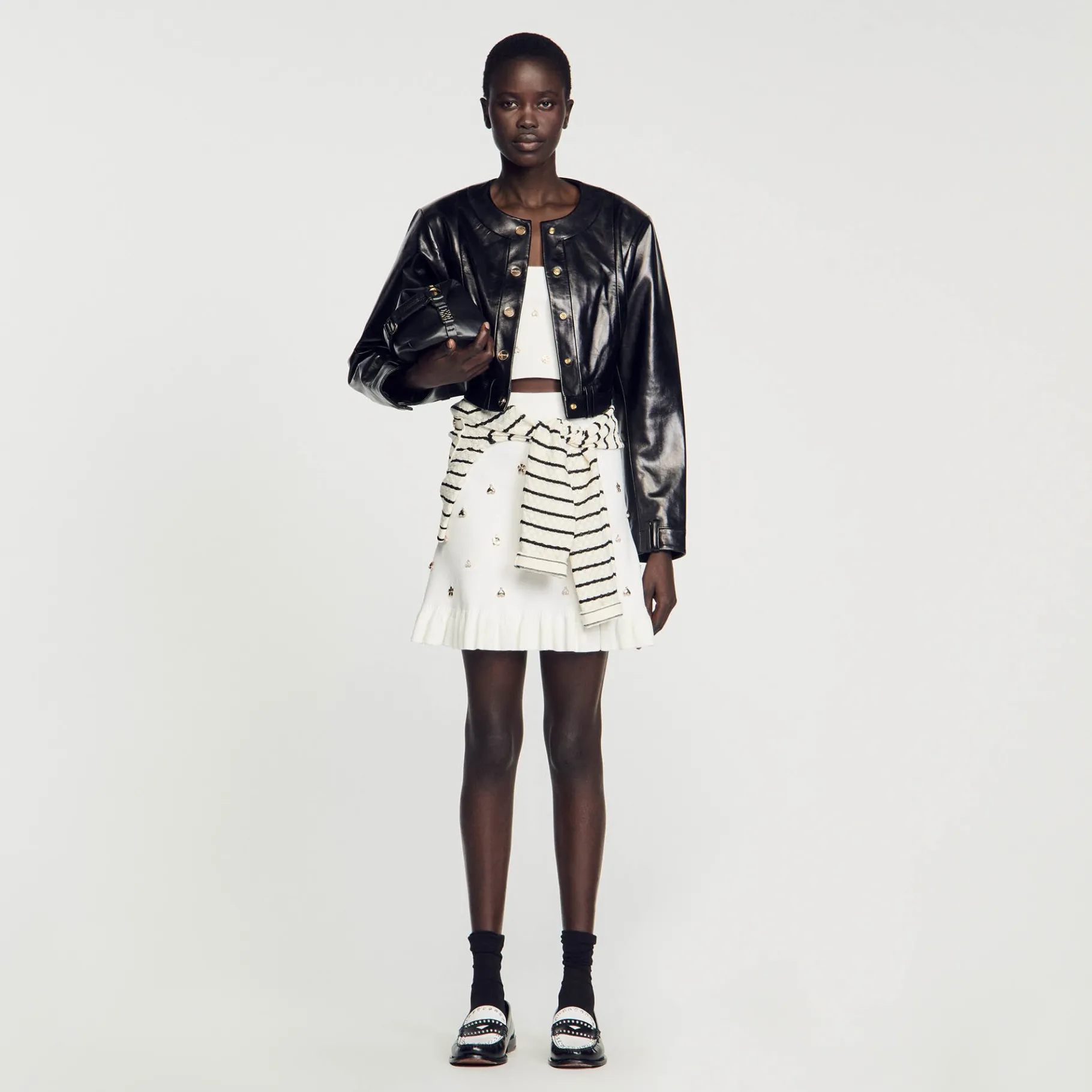 Best Sale SANDRO Blouson En Cuir Glacé Noir