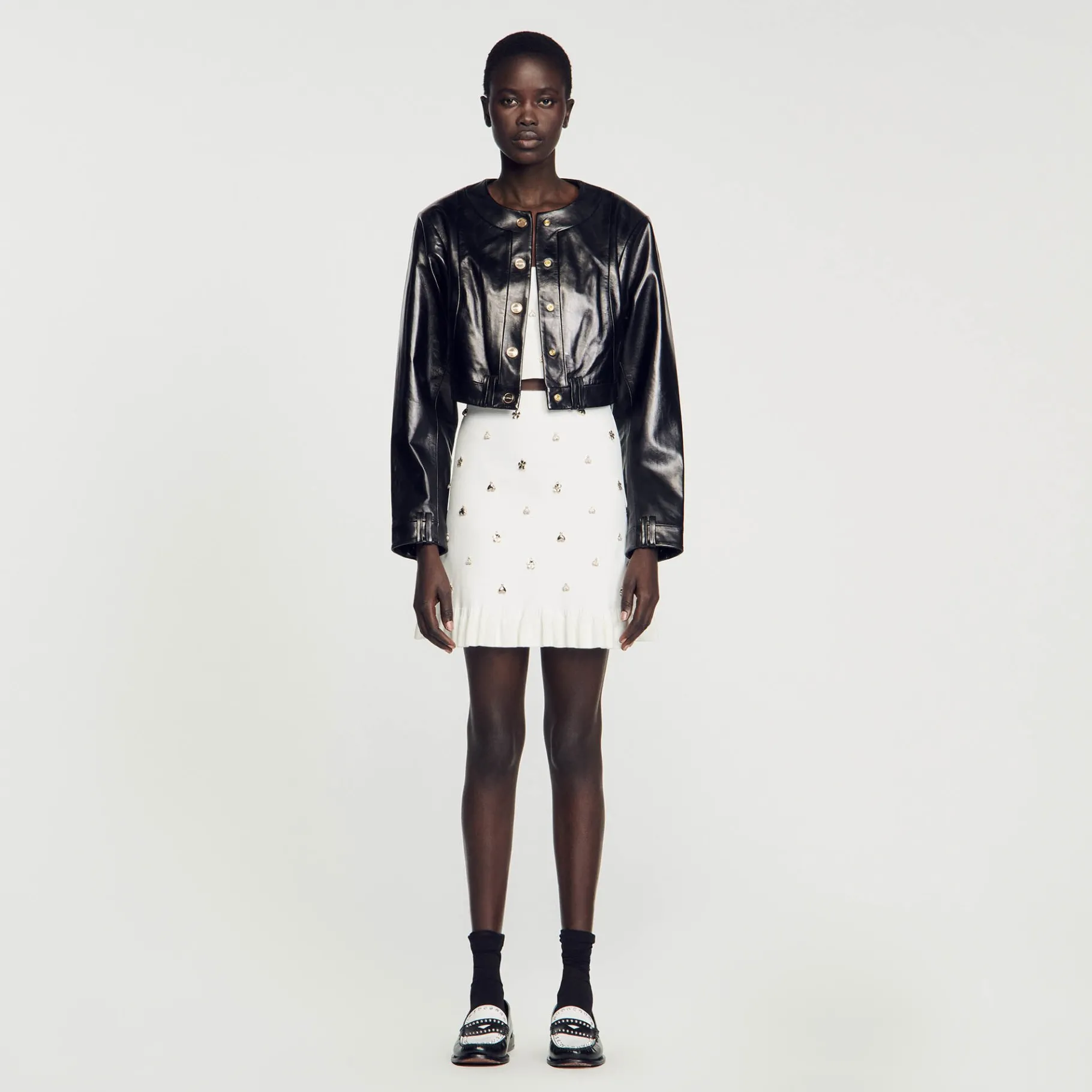 Best Sale SANDRO Blouson En Cuir Glacé Noir