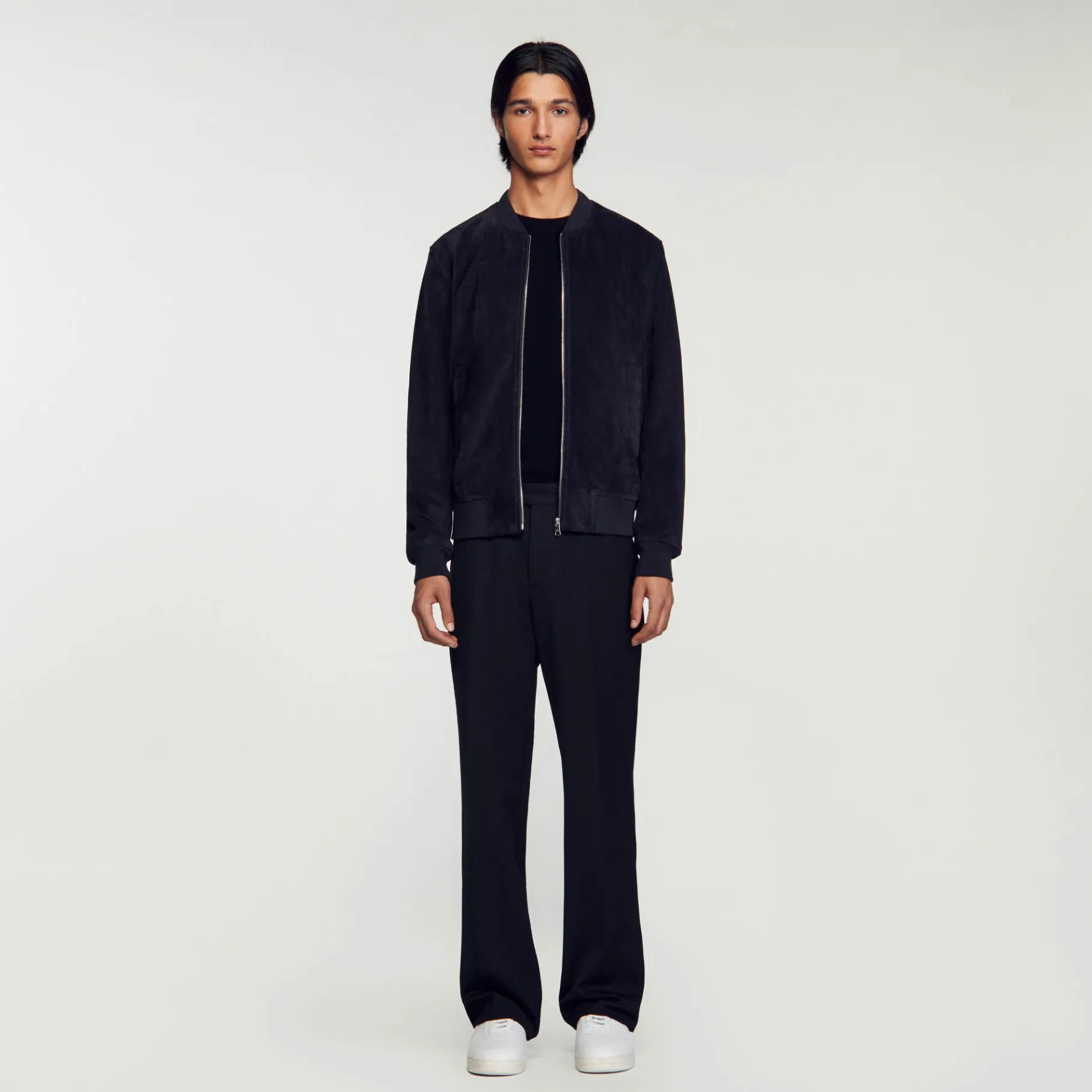 Cheap SANDRO Blouson En Cuir Suédé Marine