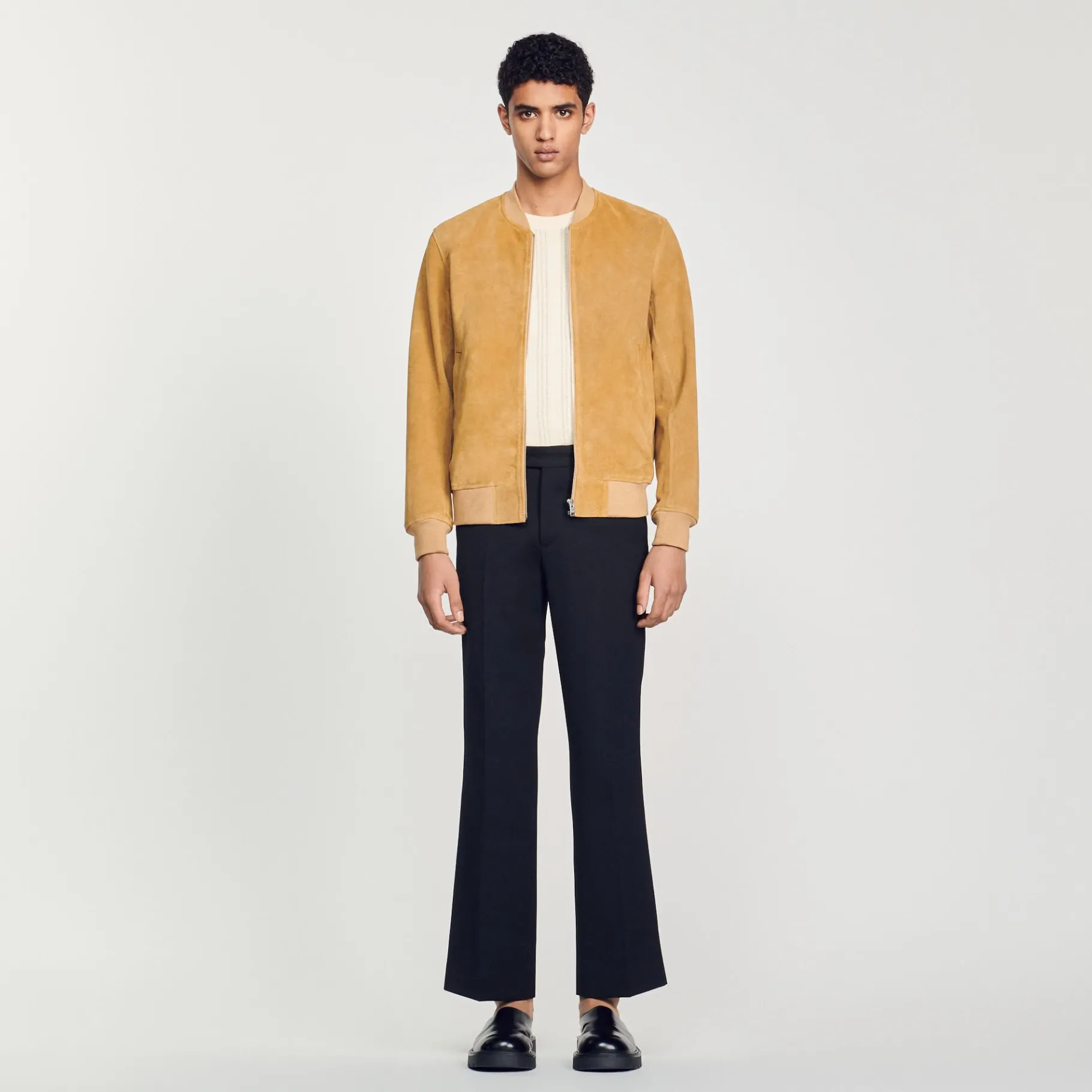 Clearance SANDRO Blouson En Cuir Suédé Beige