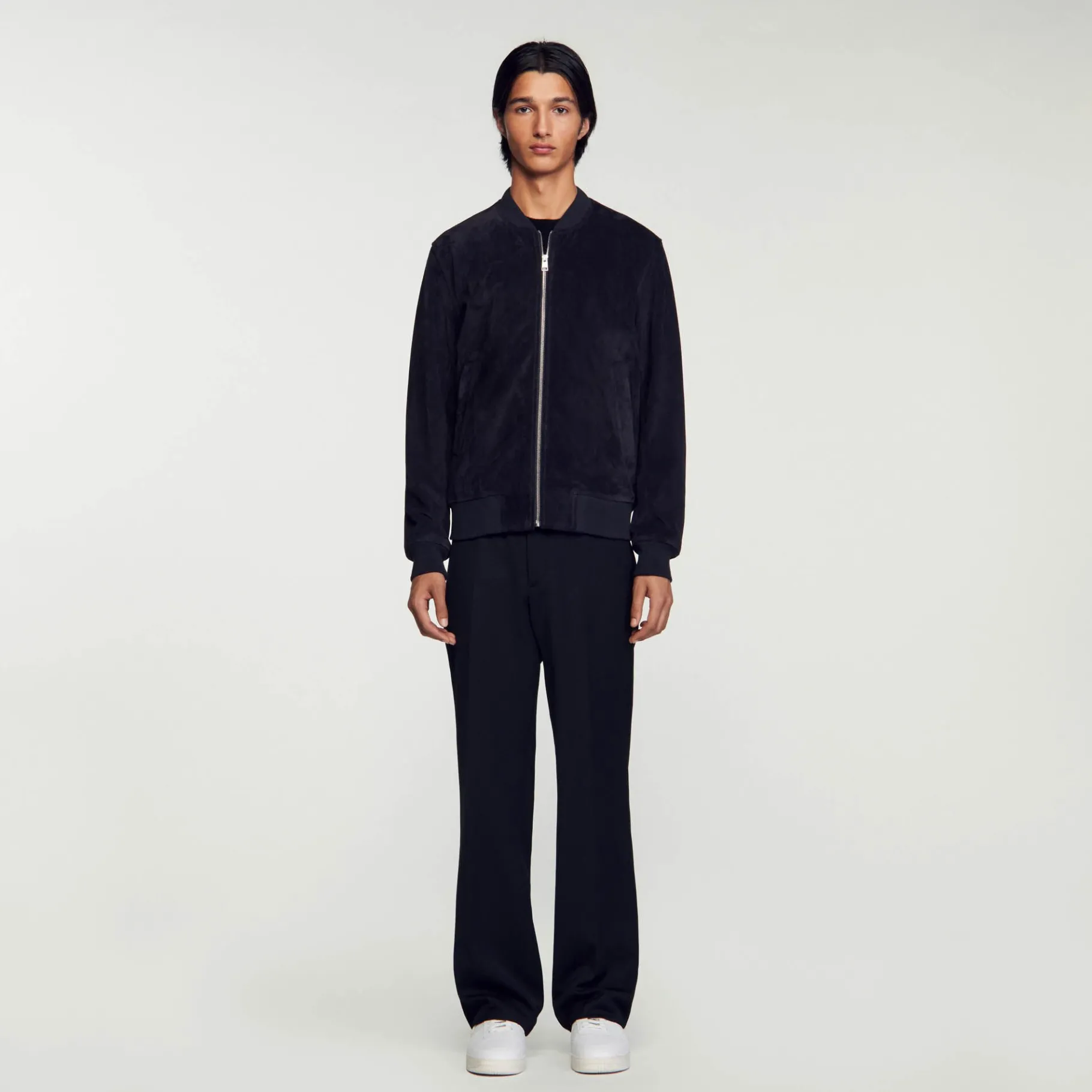 Cheap SANDRO Blouson En Cuir Suédé Marine