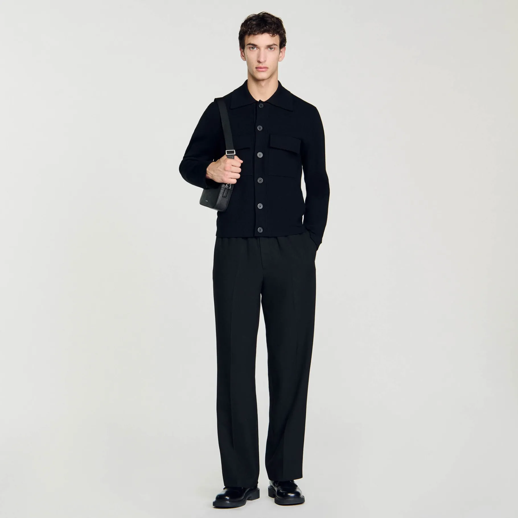 Shop SANDRO Blouson En Maille Noir