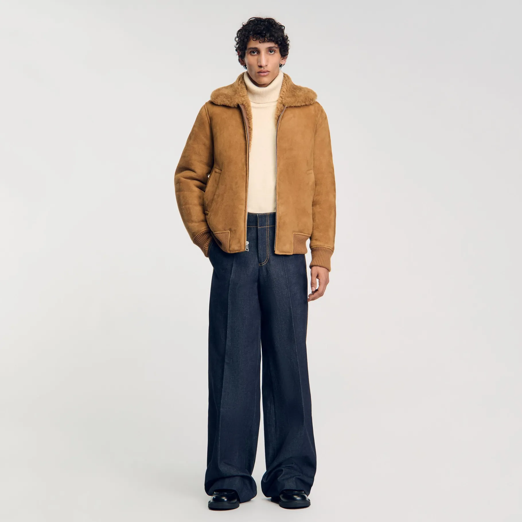 Best SANDRO Blouson En Peau Retournée Camel