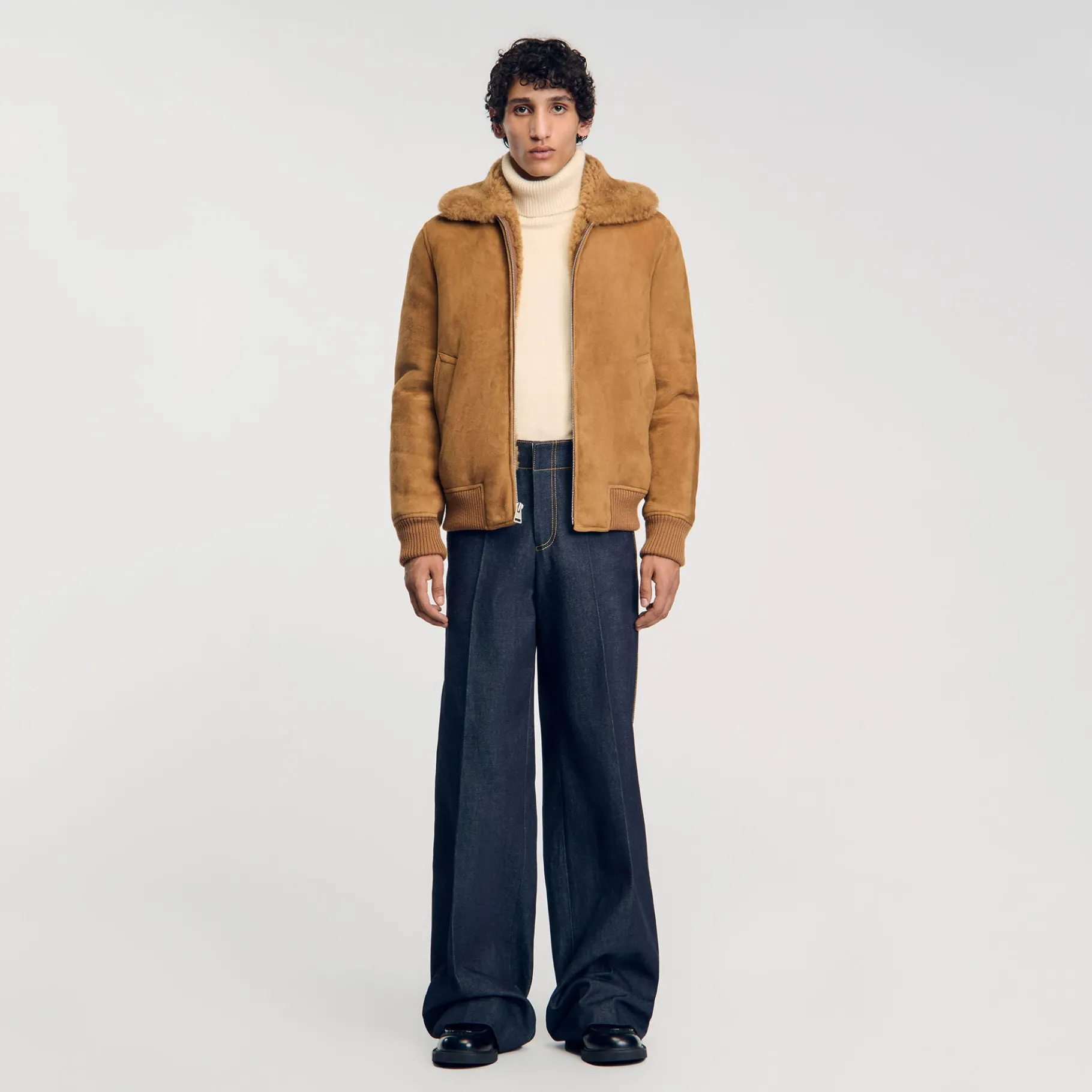 Best SANDRO Blouson En Peau Retournée Camel