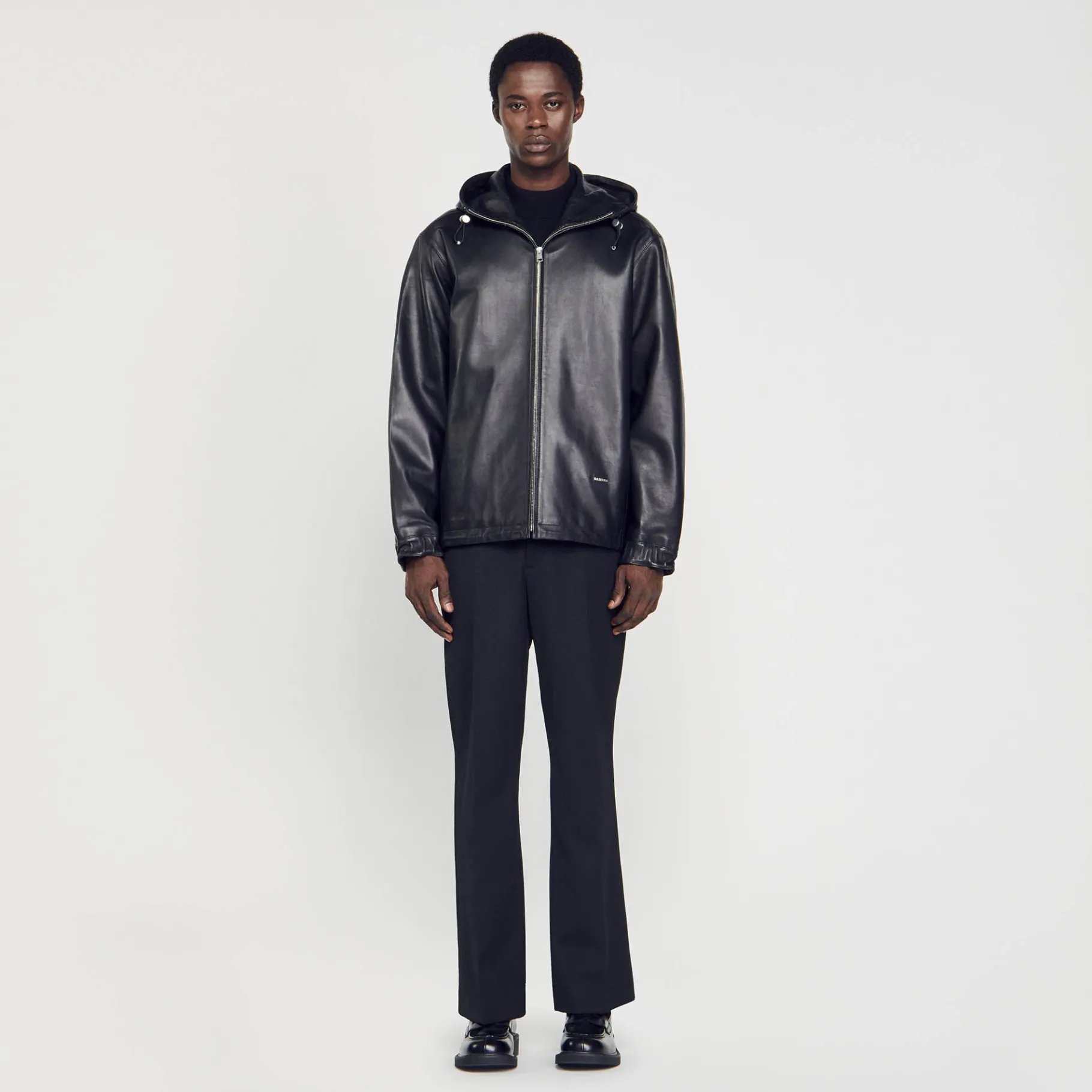 Store SANDRO Blouson Oversize En Cuir Noir