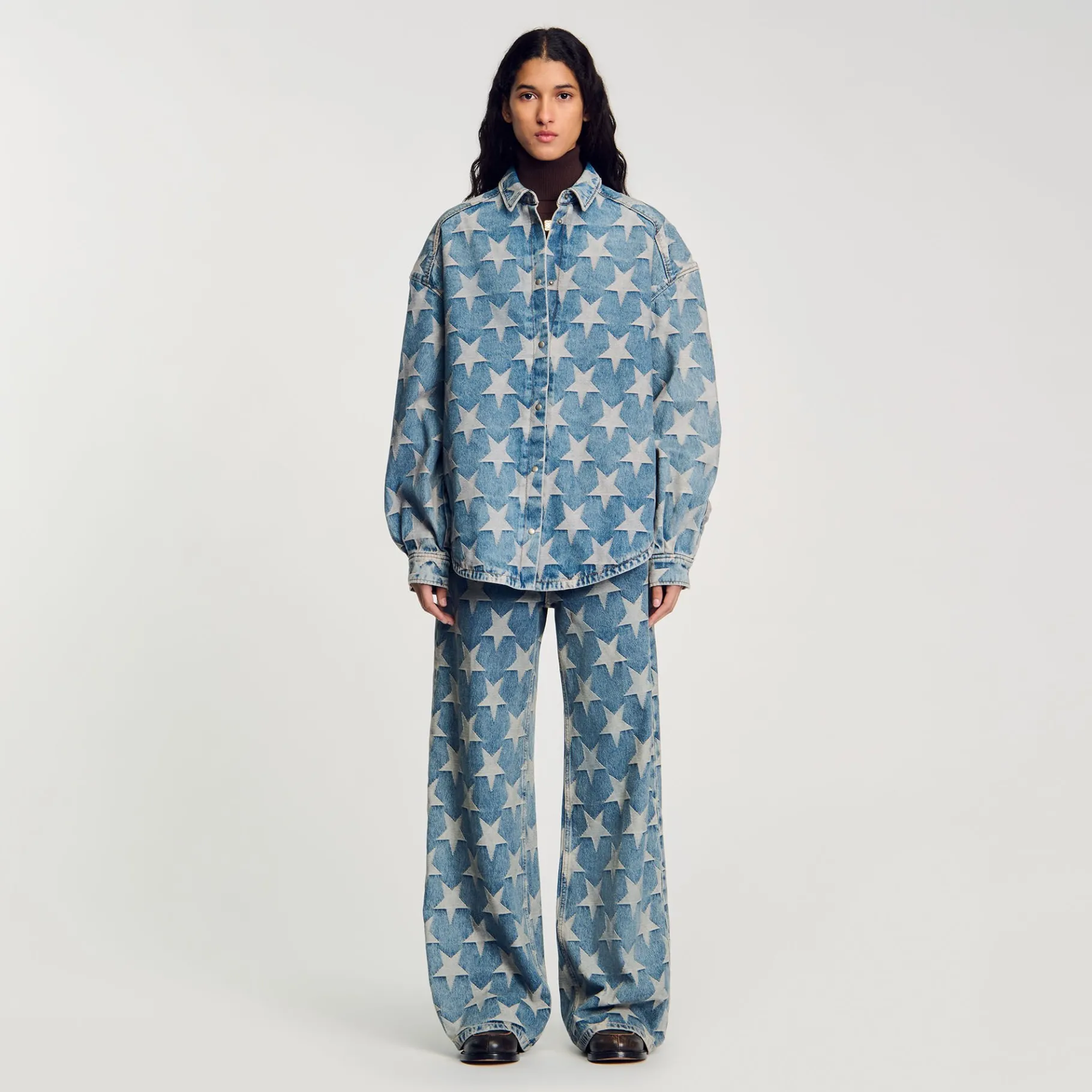 Best Sale SANDRO Blouson Surchemise En Jean étoiles Bleu jean