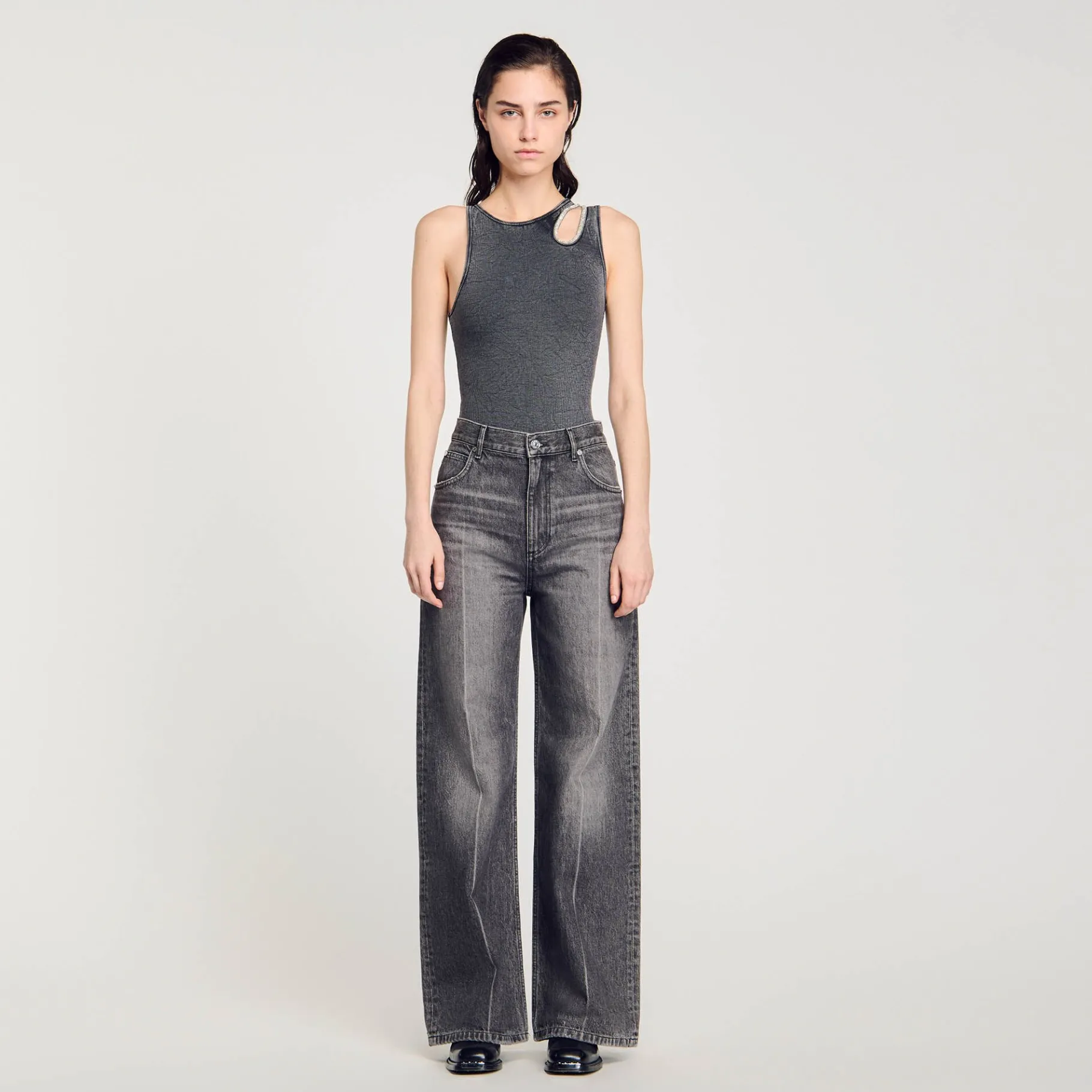 Online SANDRO Body à épaule Strassée Gris