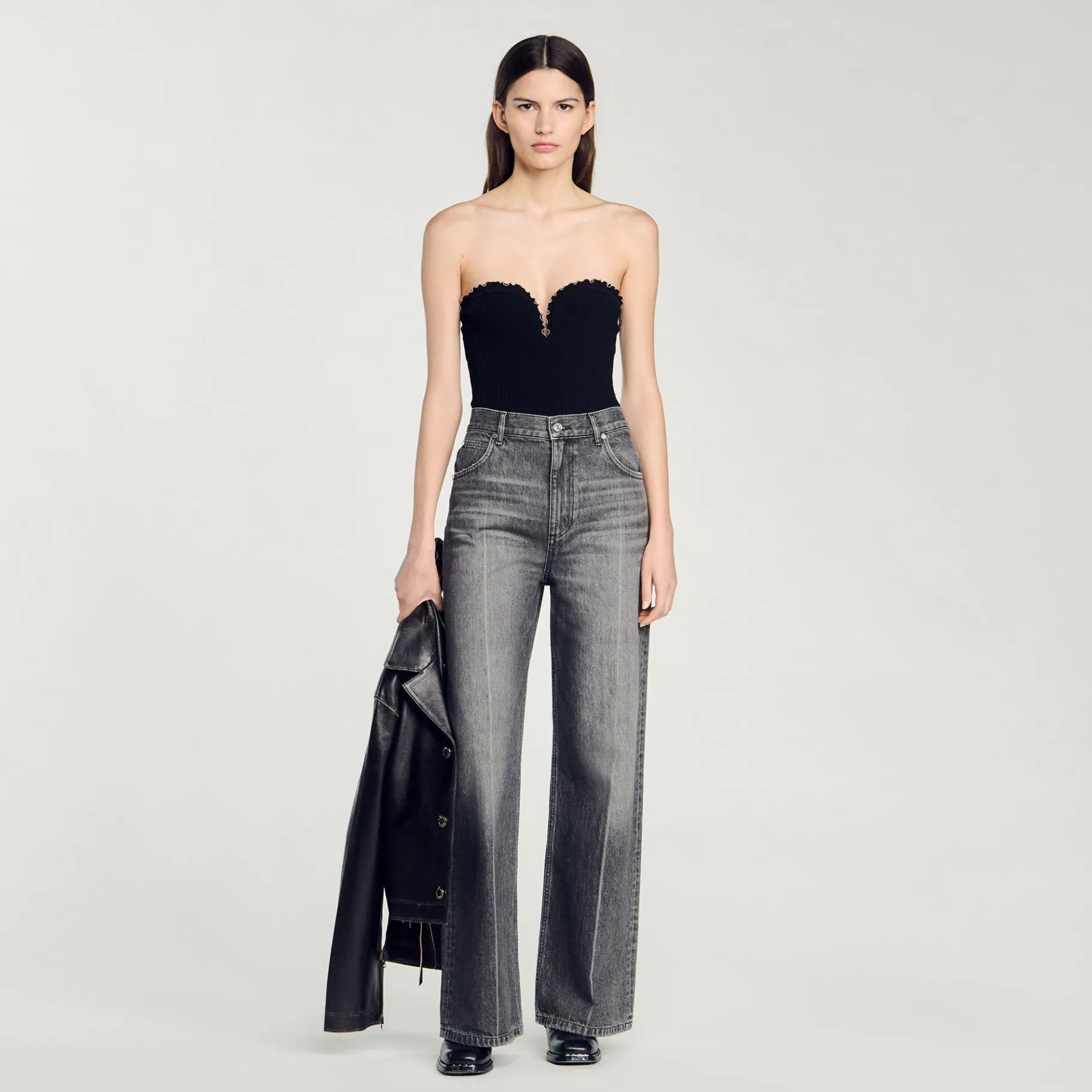 Outlet SANDRO Body Bustier En Maille Noir