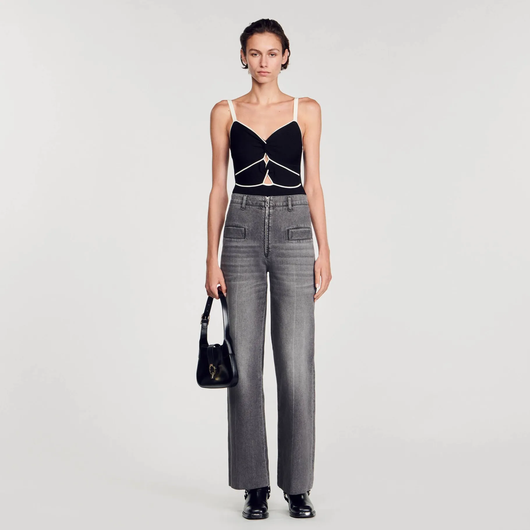 Shop SANDRO Body En Maille Bicolore Noir