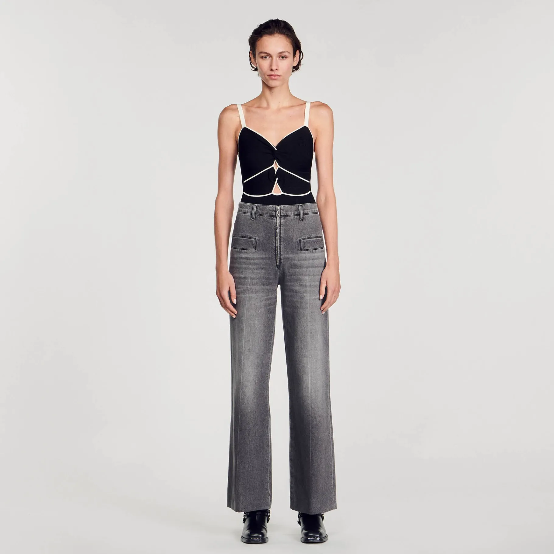 Shop SANDRO Body En Maille Bicolore Noir