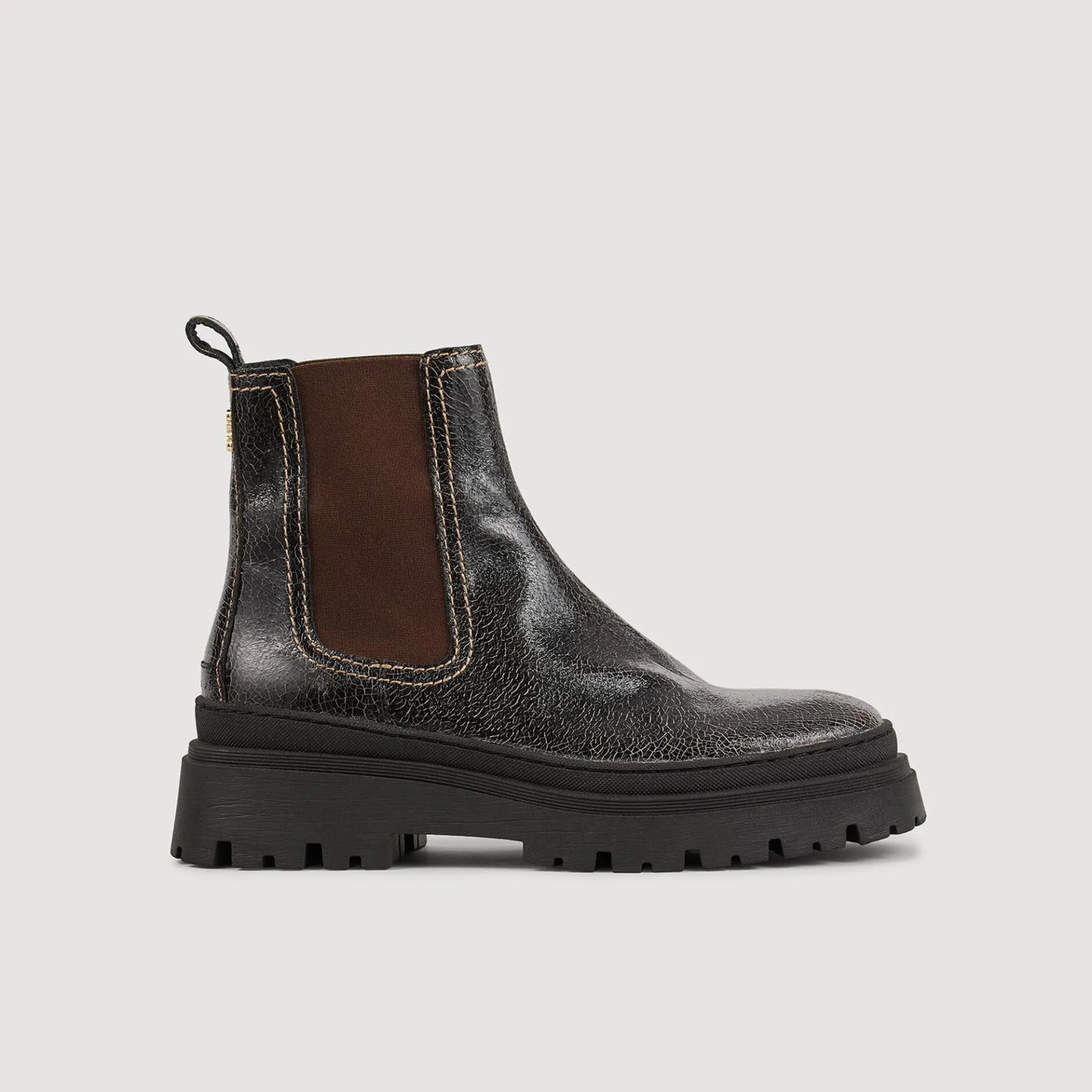 Store SANDRO Boots Chelsea En Cuir Craquelé Noir