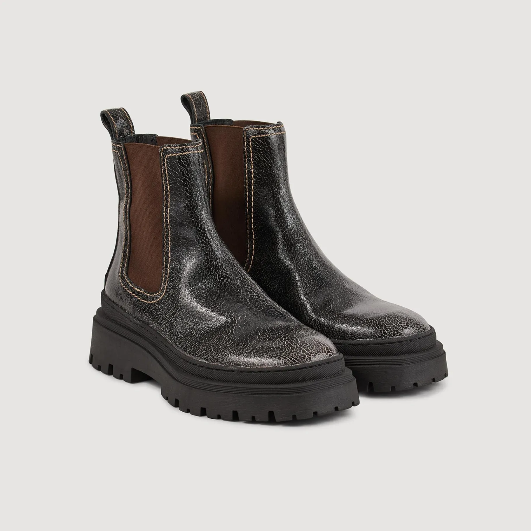 Store SANDRO Boots Chelsea En Cuir Craquelé Noir