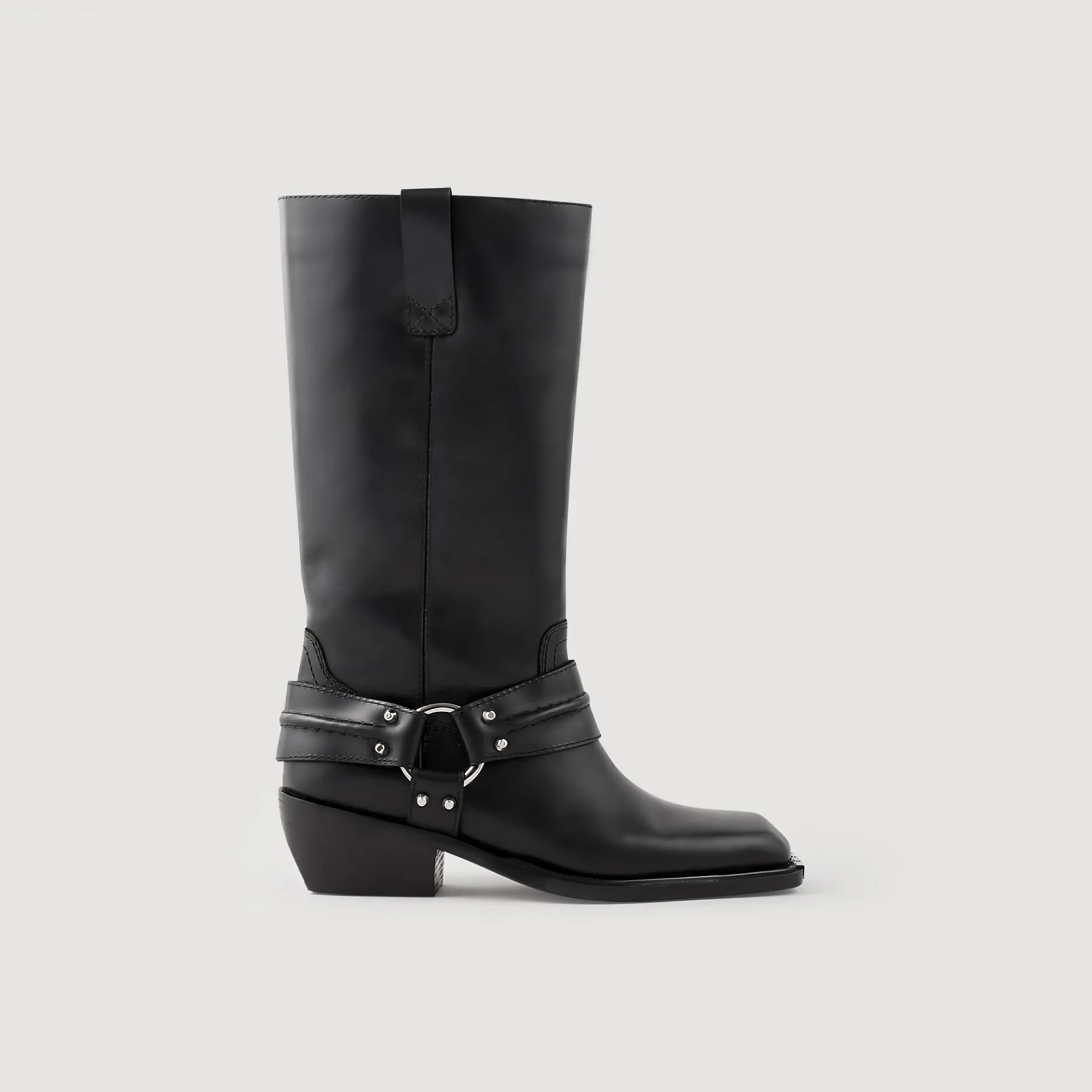 Online SANDRO Bottes Biker En Cuir Noir