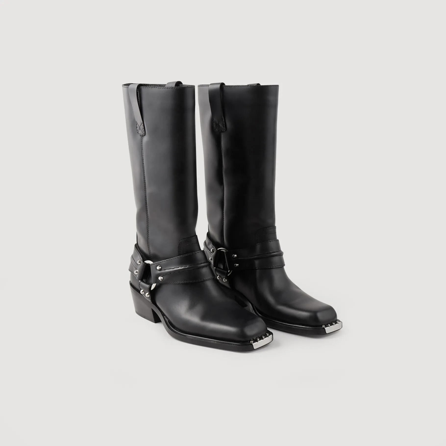 Online SANDRO Bottes Biker En Cuir Noir