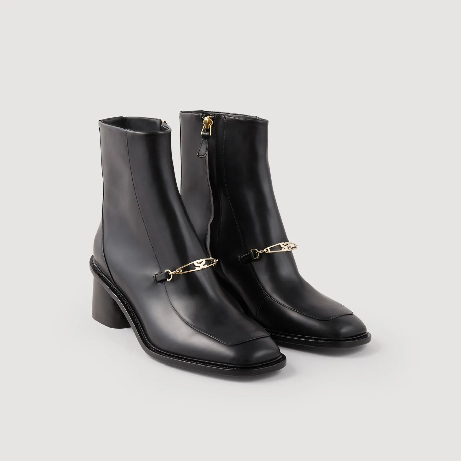 Fashion SANDRO Bottines En Cuir Noir