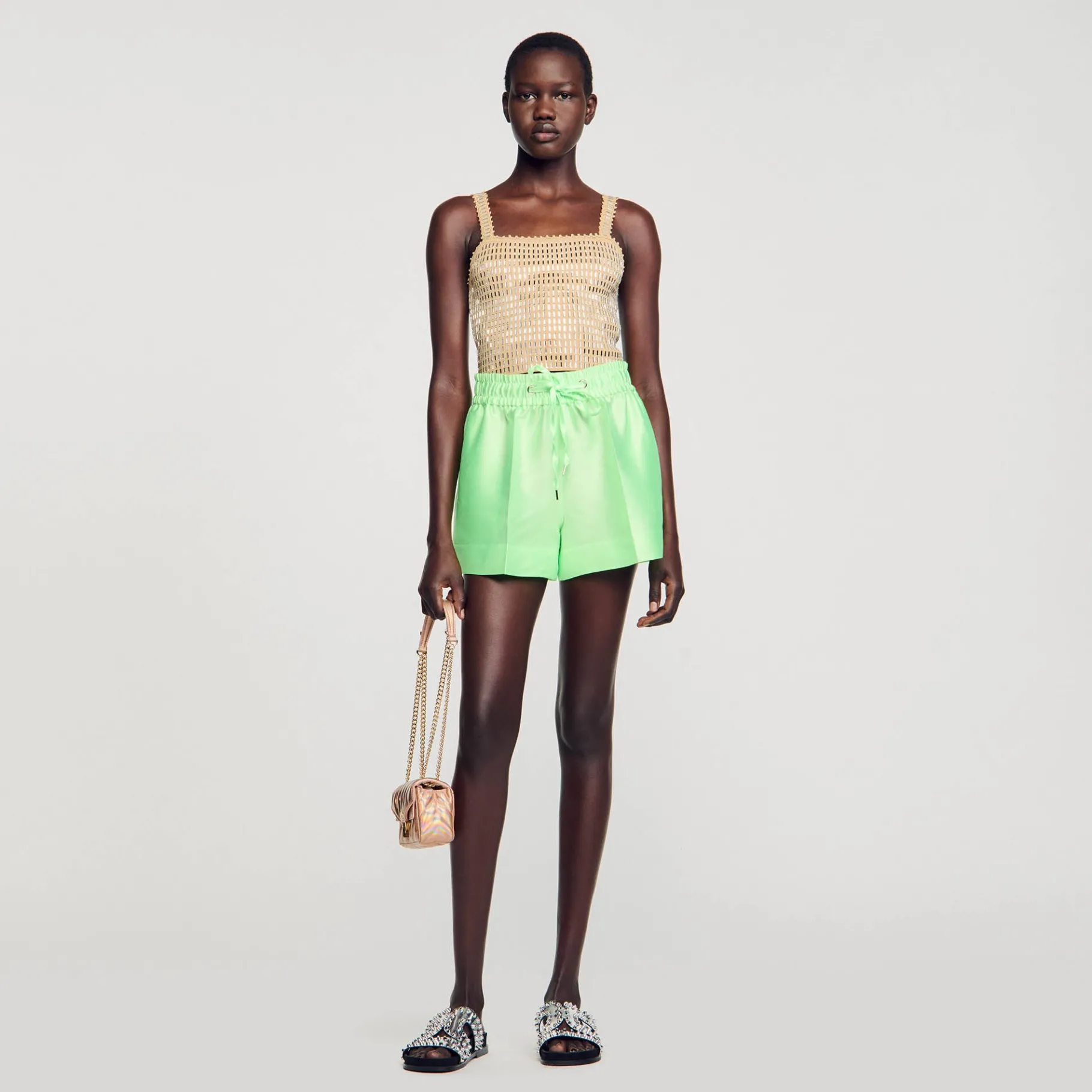 Shop SANDRO Brassière à Strass Beige
