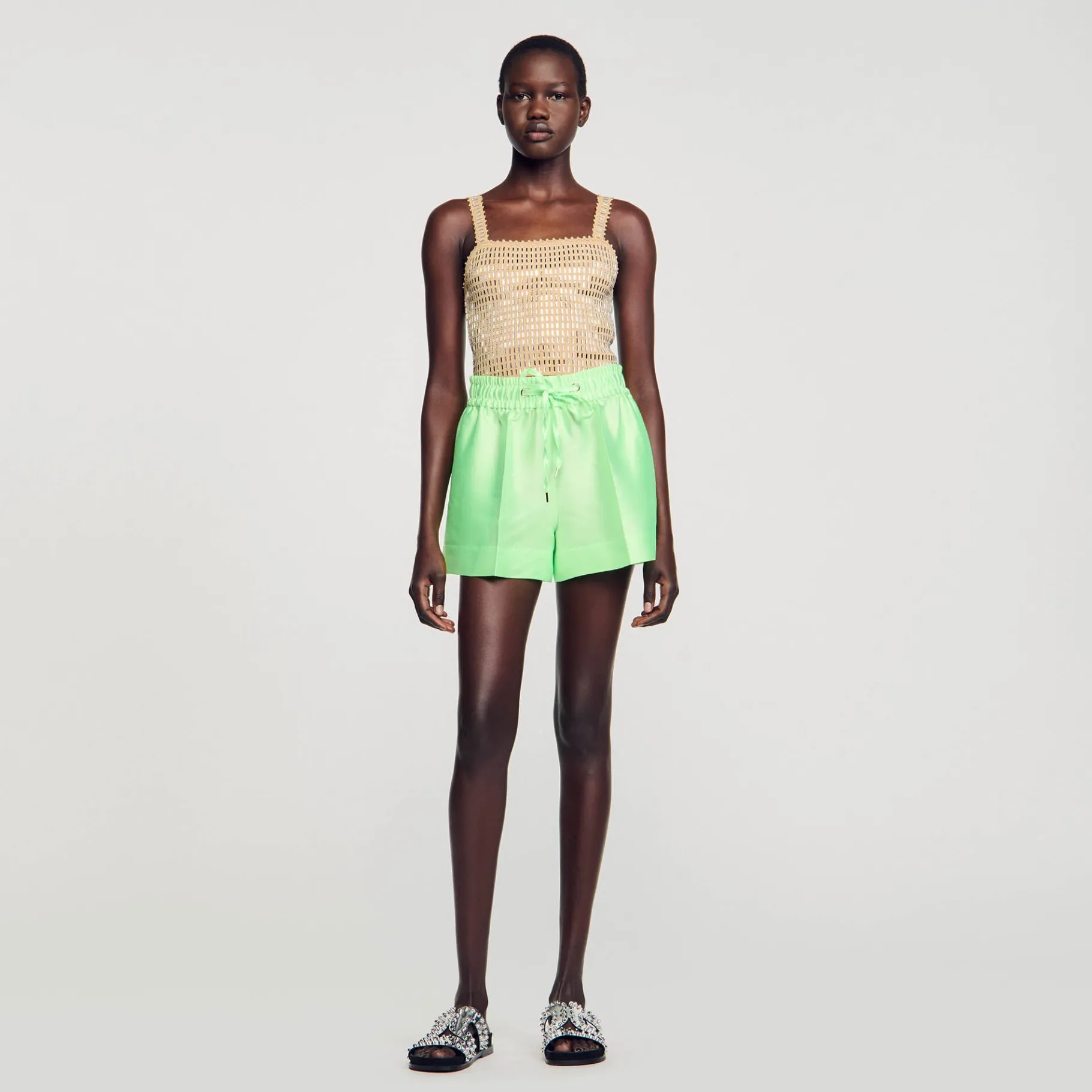 Shop SANDRO Brassière à Strass Beige