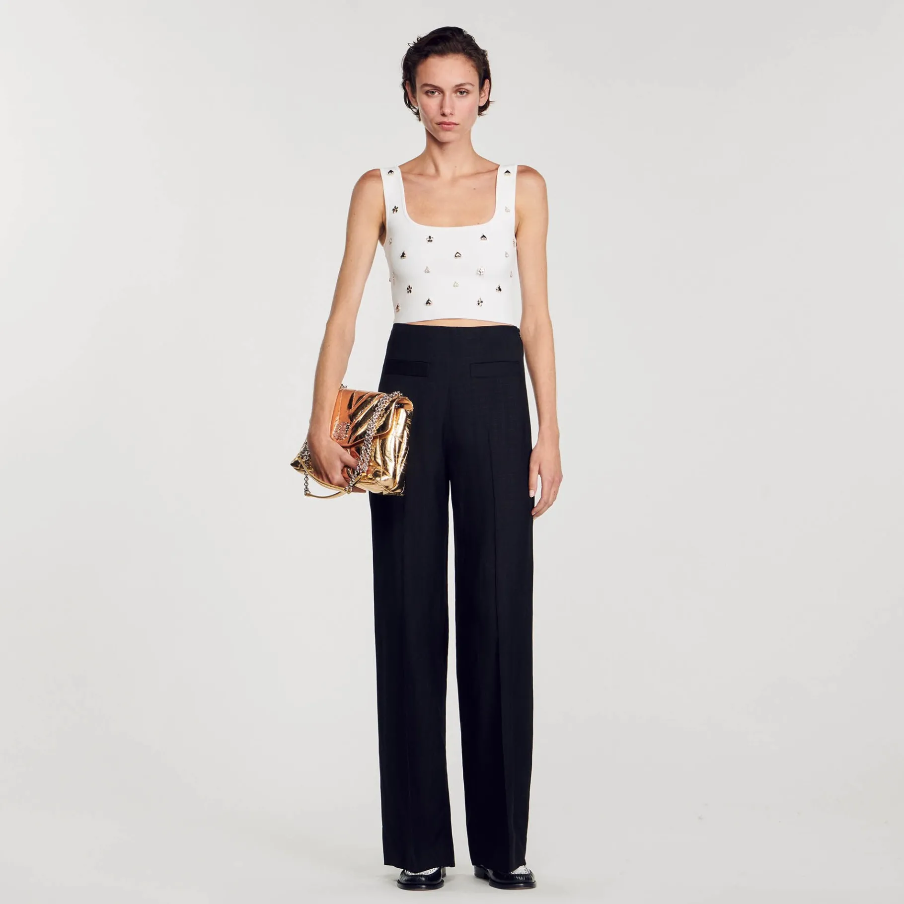 Online SANDRO Brassière En Maille Ornée De Charms blanc