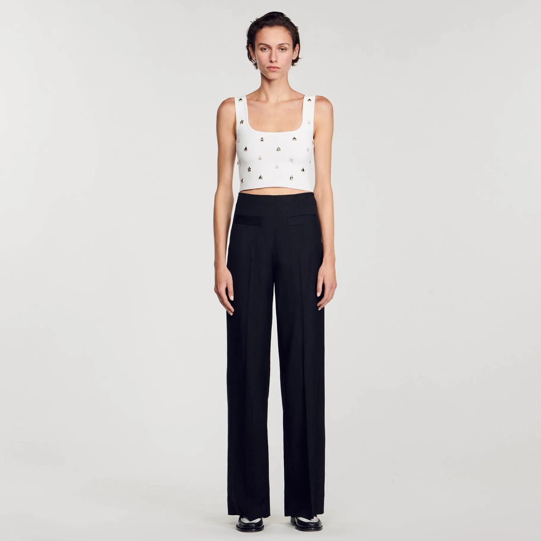 Online SANDRO Brassière En Maille Ornée De Charms blanc