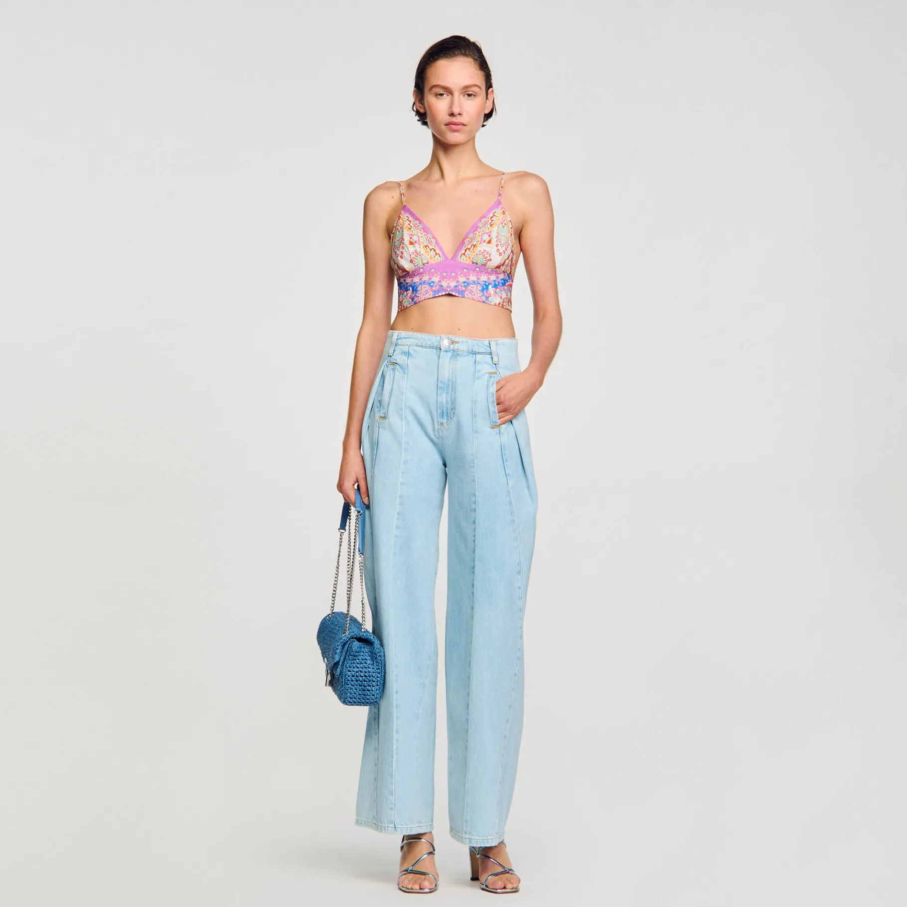 Discount SANDRO Brassière Imprimée Rouge / Bleu