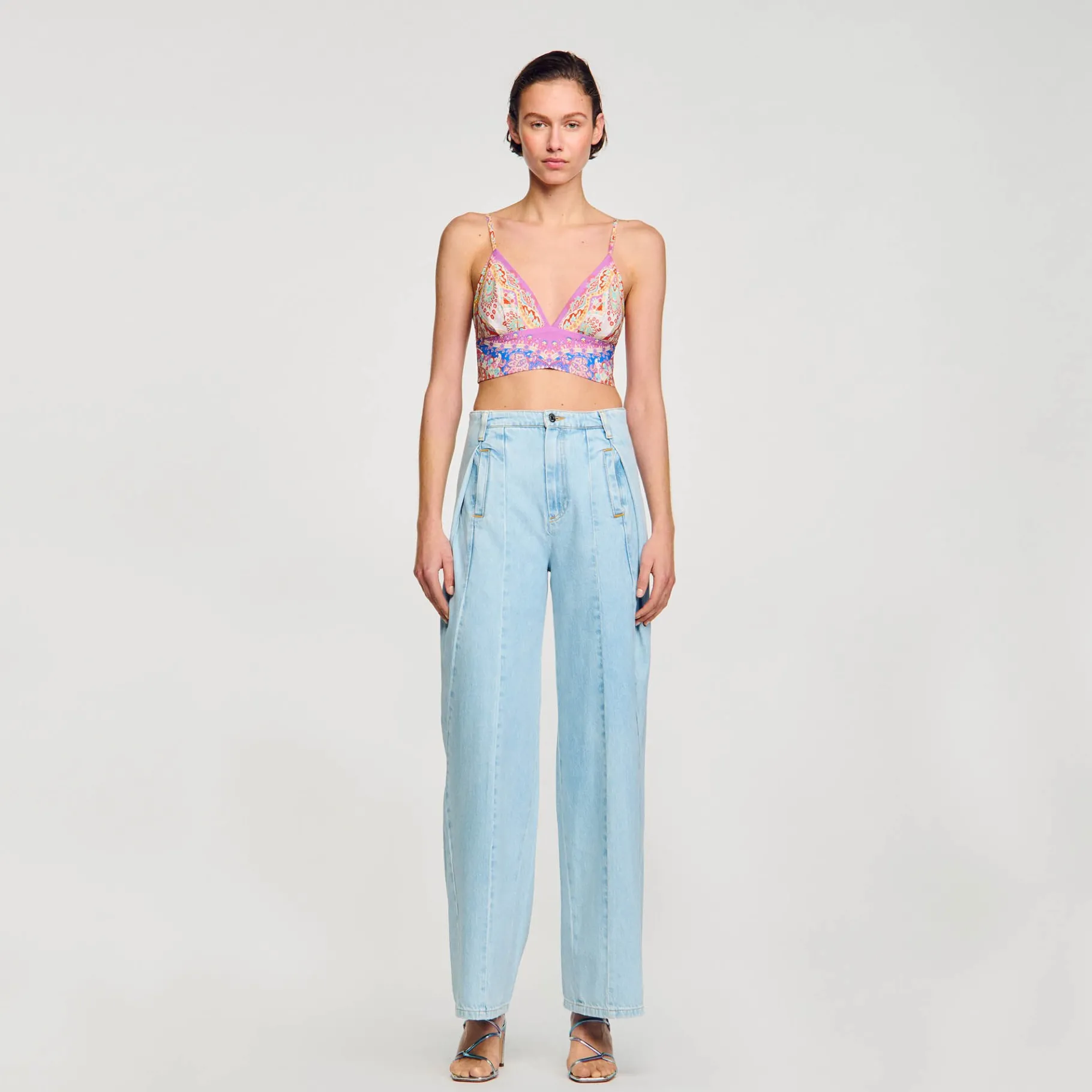 Discount SANDRO Brassière Imprimée Rouge / Bleu