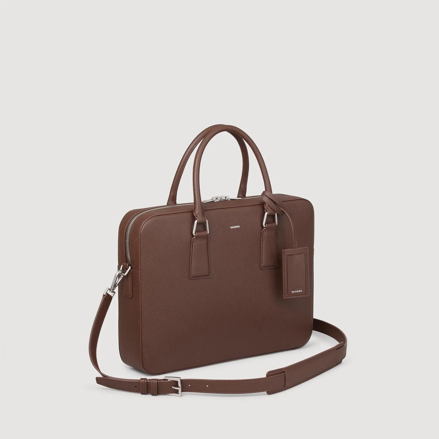 Best SANDRO Briefcase En Cuir Reconstitué Marron Foncé