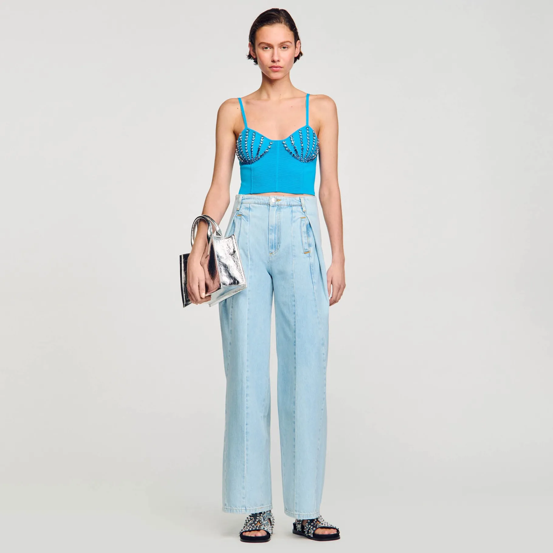 Sale SANDRO Bustier à Strass Coquillages Bleu