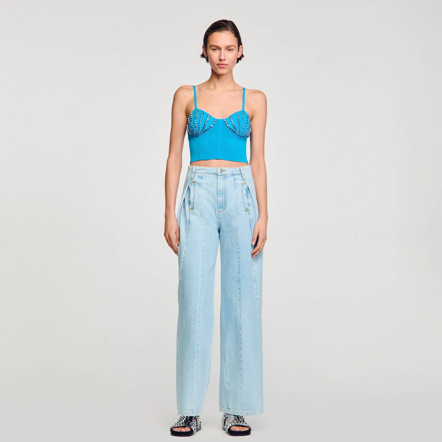 Sale SANDRO Bustier à Strass Coquillages Bleu
