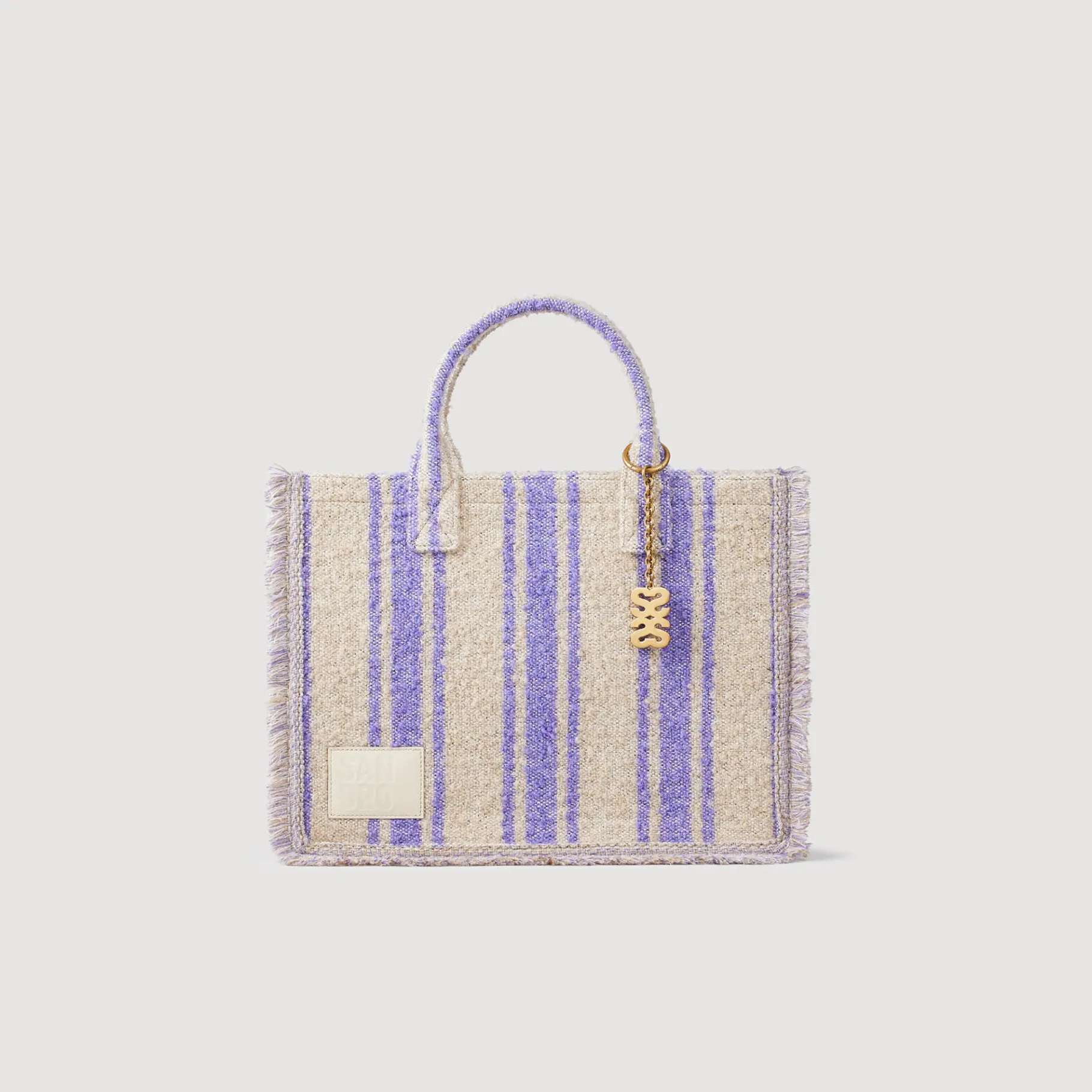 Sale SANDRO Cabas Kasbah En Tissu à Rayures Beige