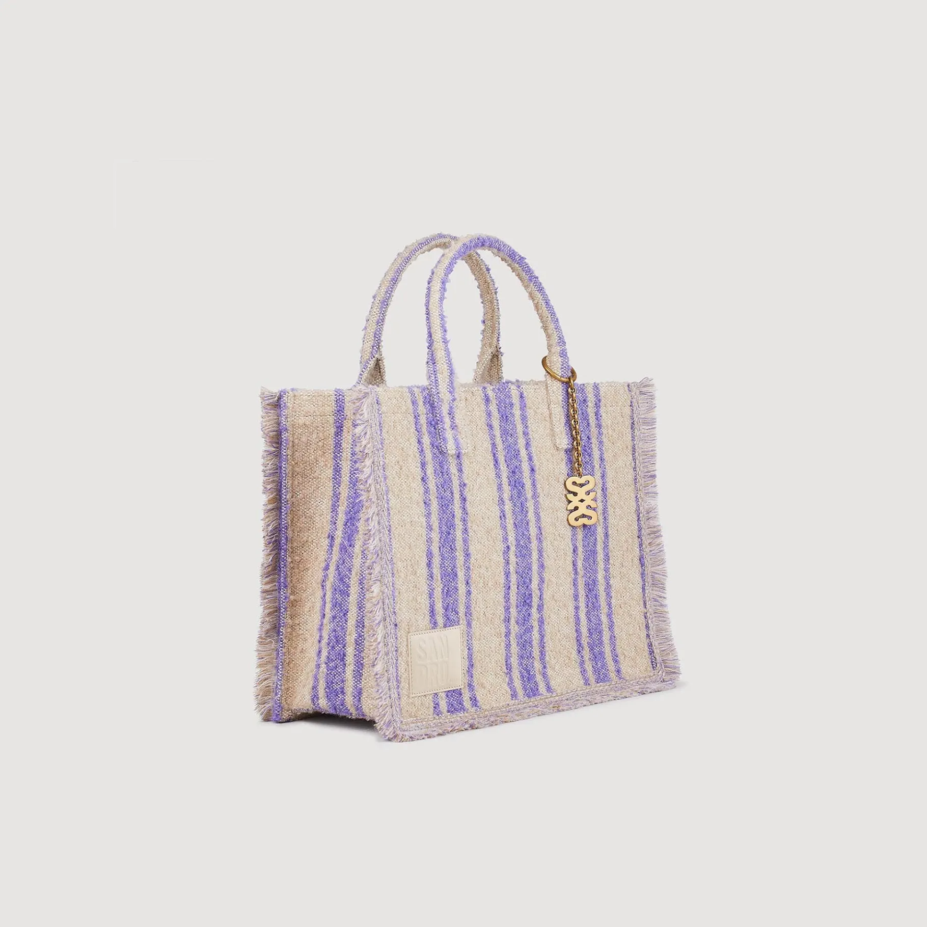 Sale SANDRO Cabas Kasbah En Tissu à Rayures Beige