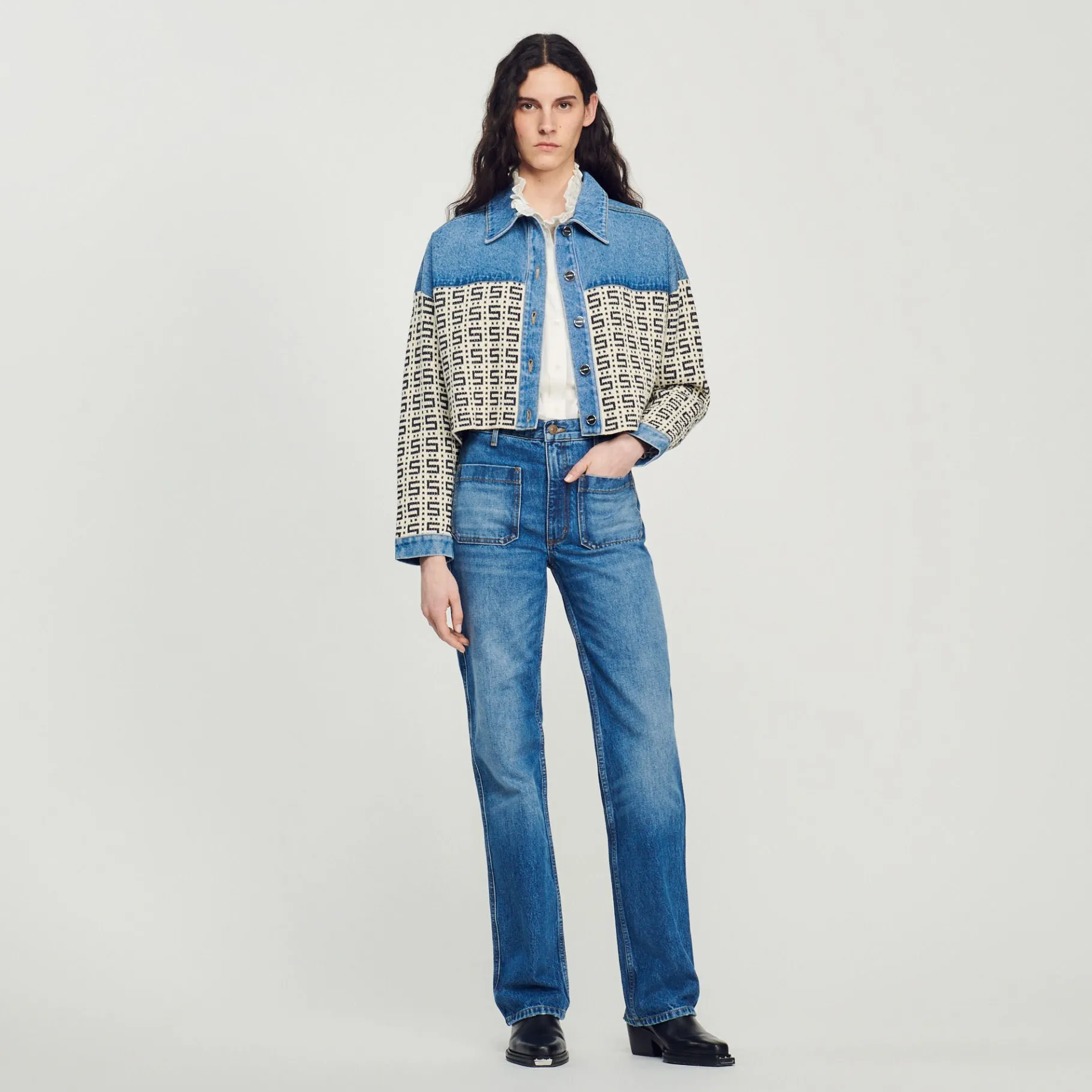 Hot SANDRO Cardicoat Court En Denim Bleu jean