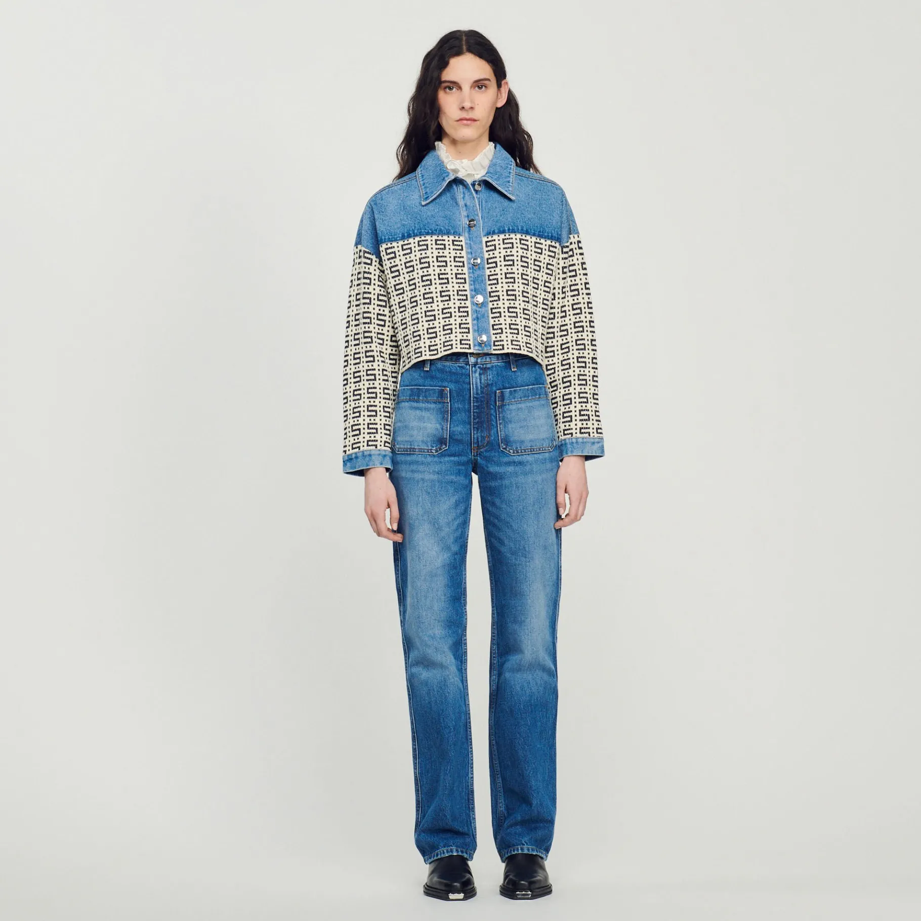 Hot SANDRO Cardicoat Court En Denim Bleu jean