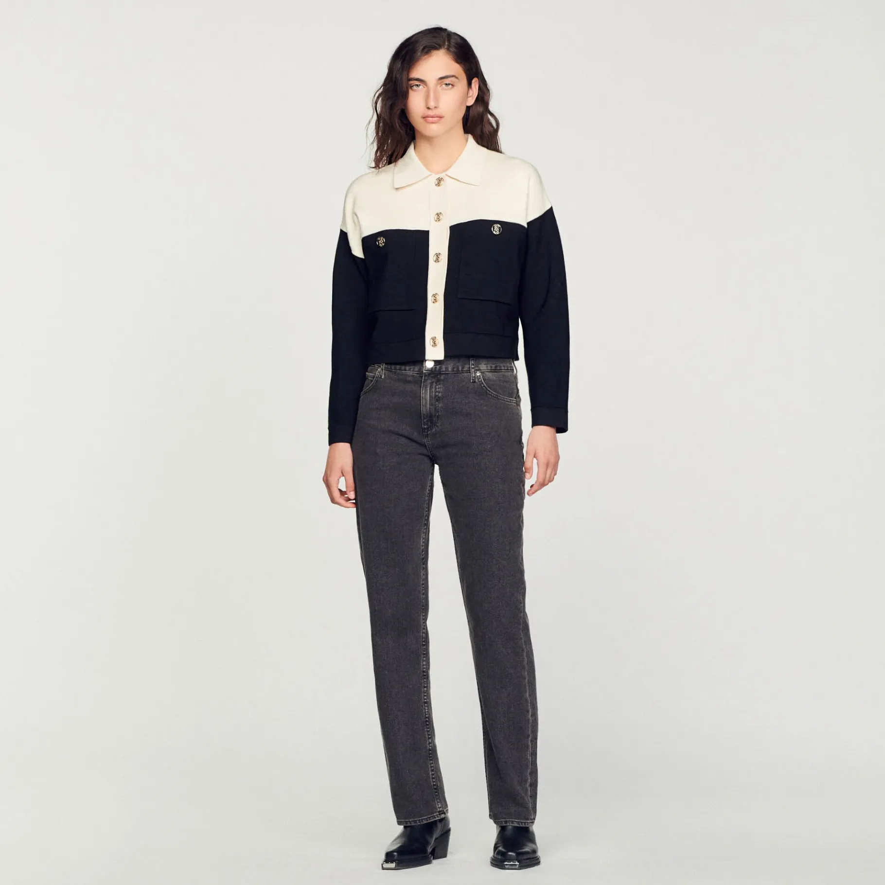 Online SANDRO Cardicoat En Viscose Certifiée Ecru/Noir