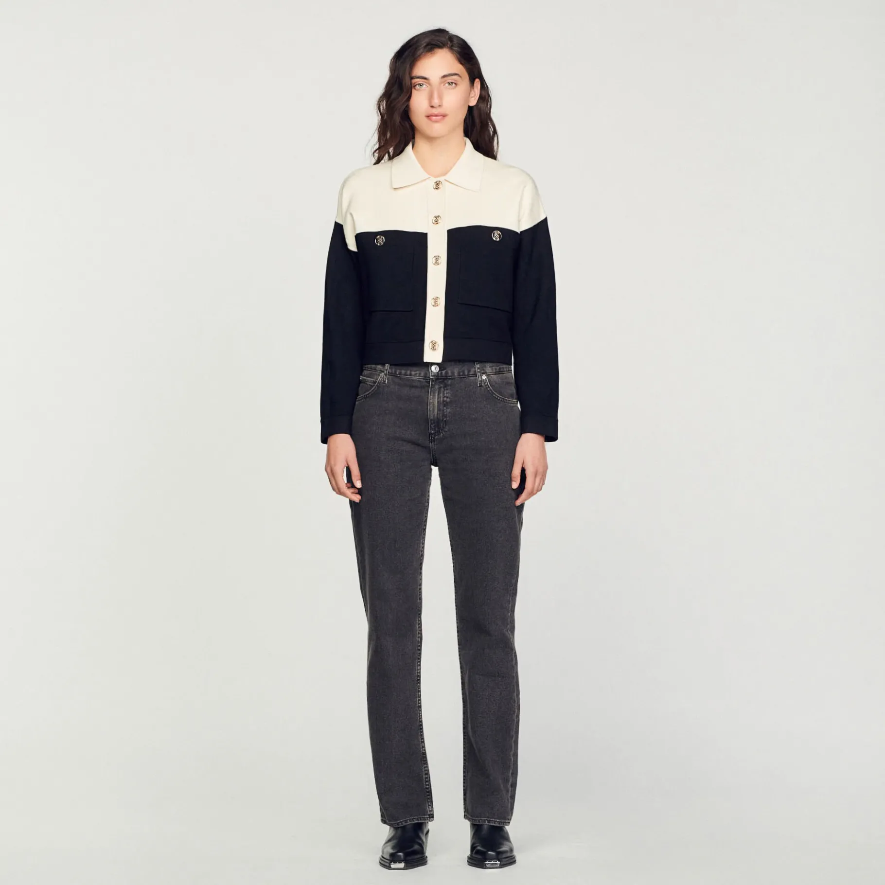 Online SANDRO Cardicoat En Viscose Certifiée Ecru/Noir