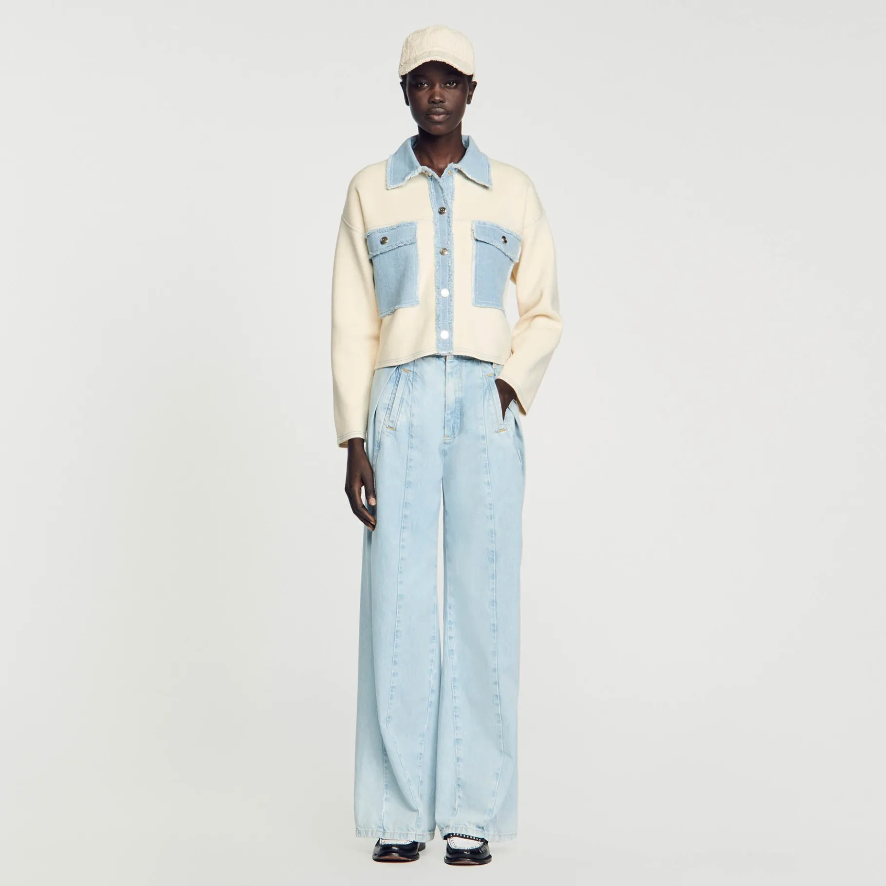 Clearance SANDRO Cardicoat Oversize Bimatières Ecru