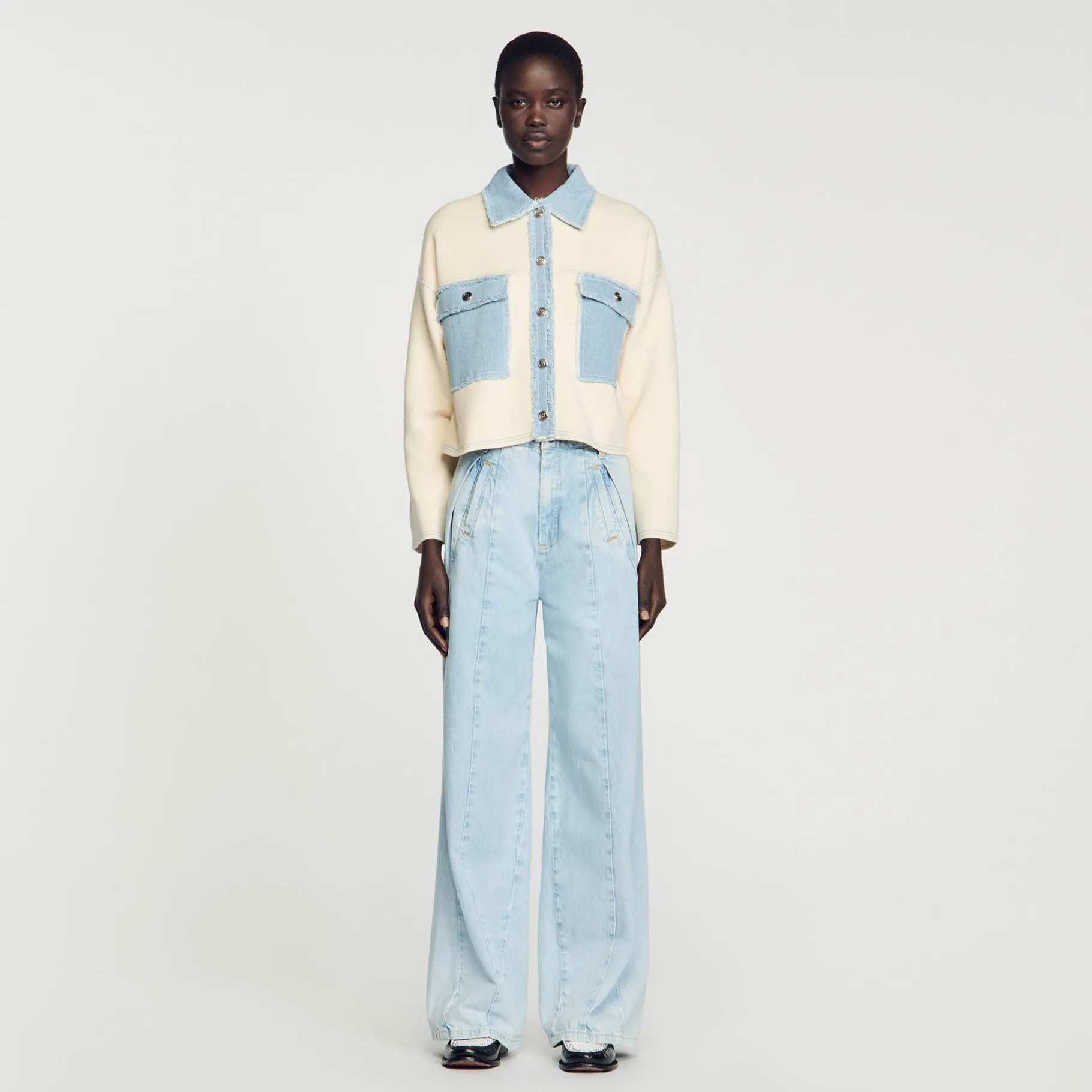 Clearance SANDRO Cardicoat Oversize Bimatières Ecru