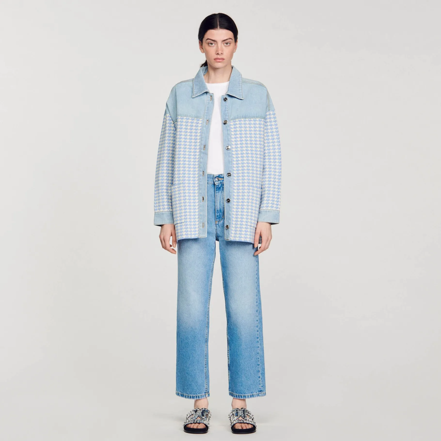 Flash Sale SANDRO Cardicoat Pied-de-poule Bleu Ciel