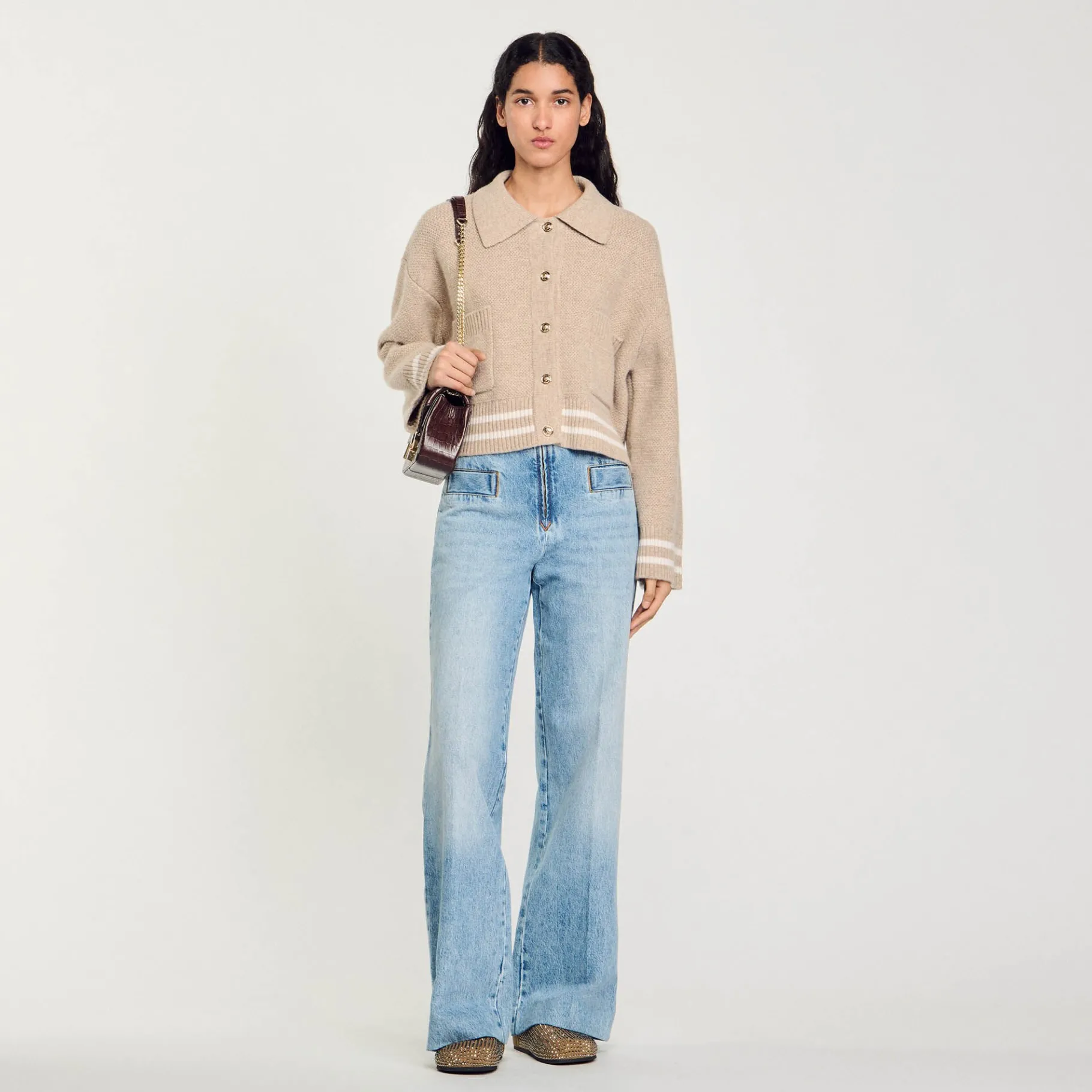 Sale SANDRO Cardigan à Point Fantaisie Beige