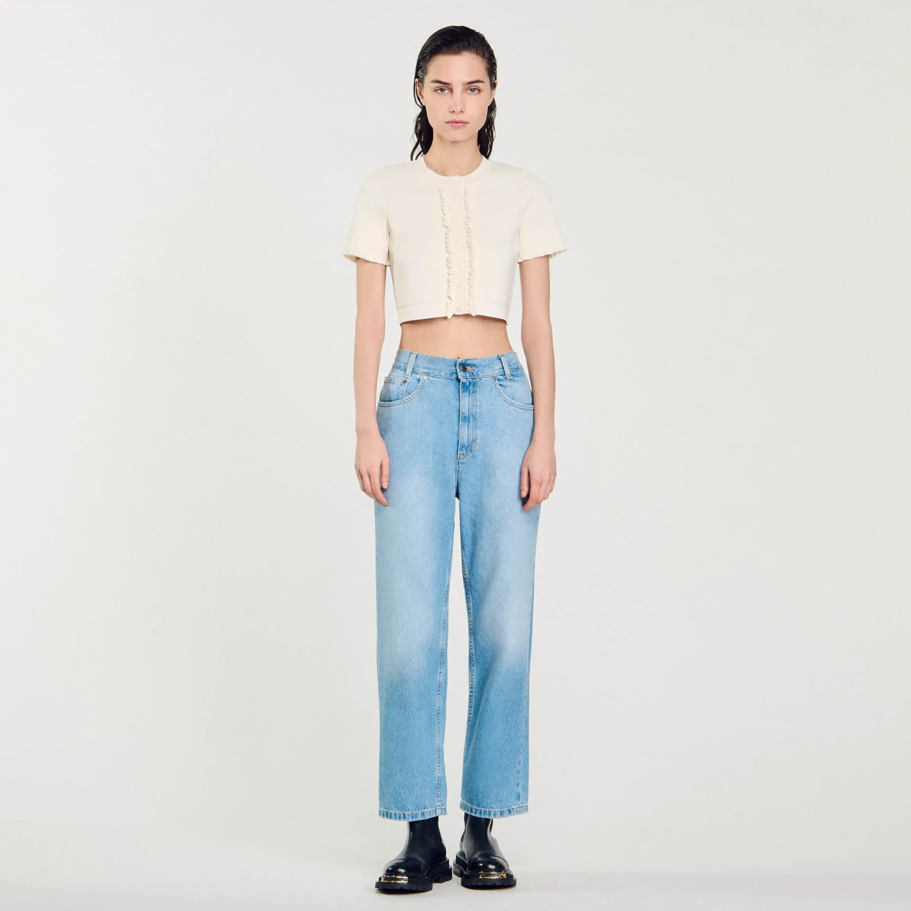Outlet SANDRO Cardigan à Volants Ecru