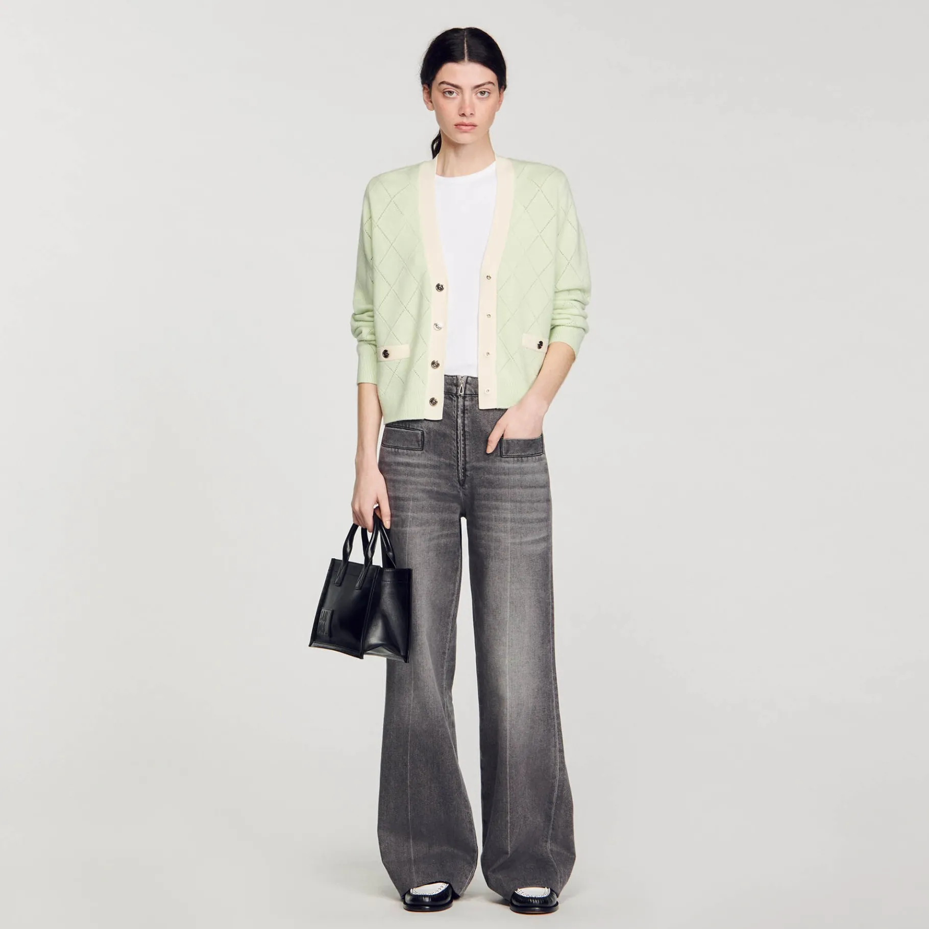 Online SANDRO Cardigan Bicolore Vert Amande