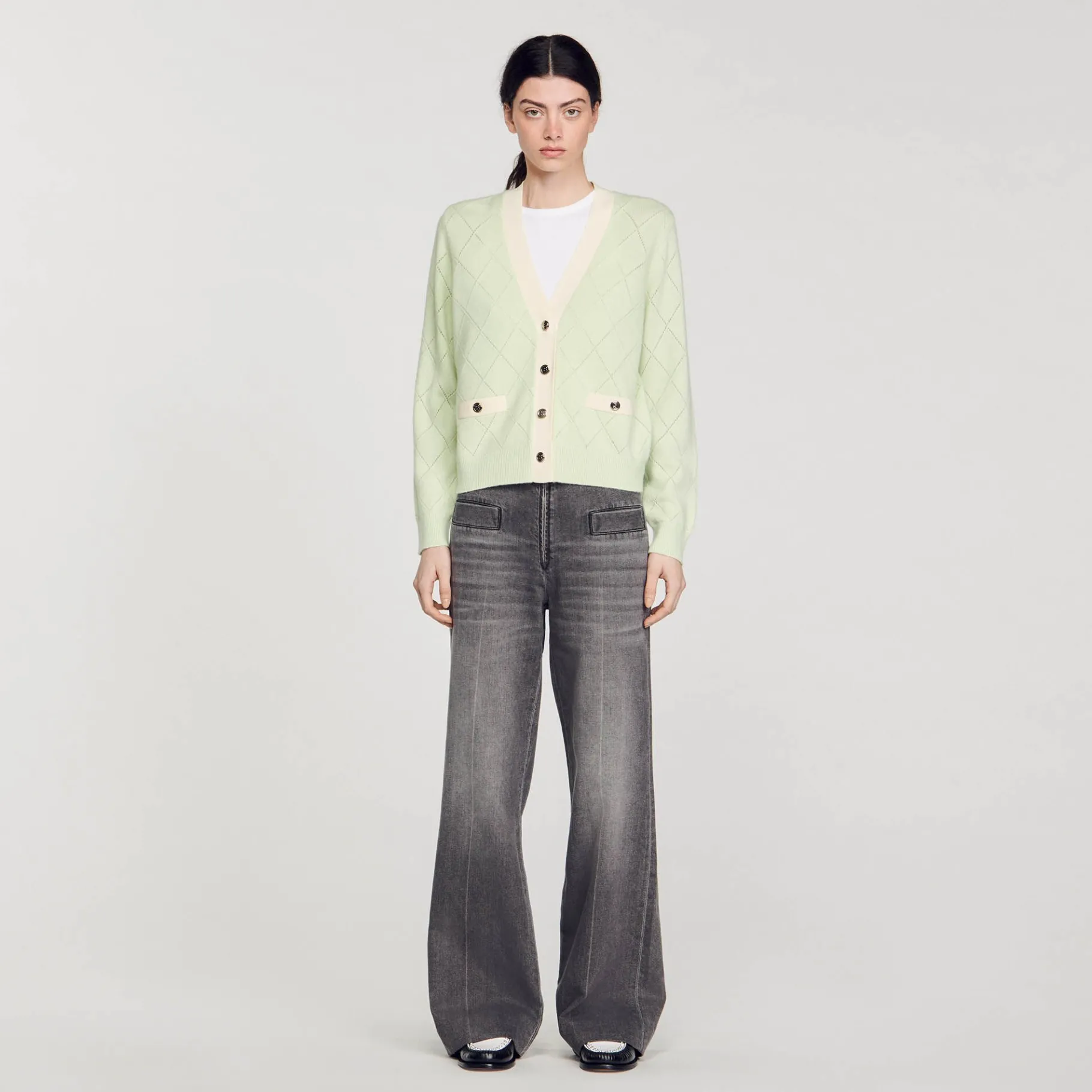 Online SANDRO Cardigan Bicolore Vert Amande